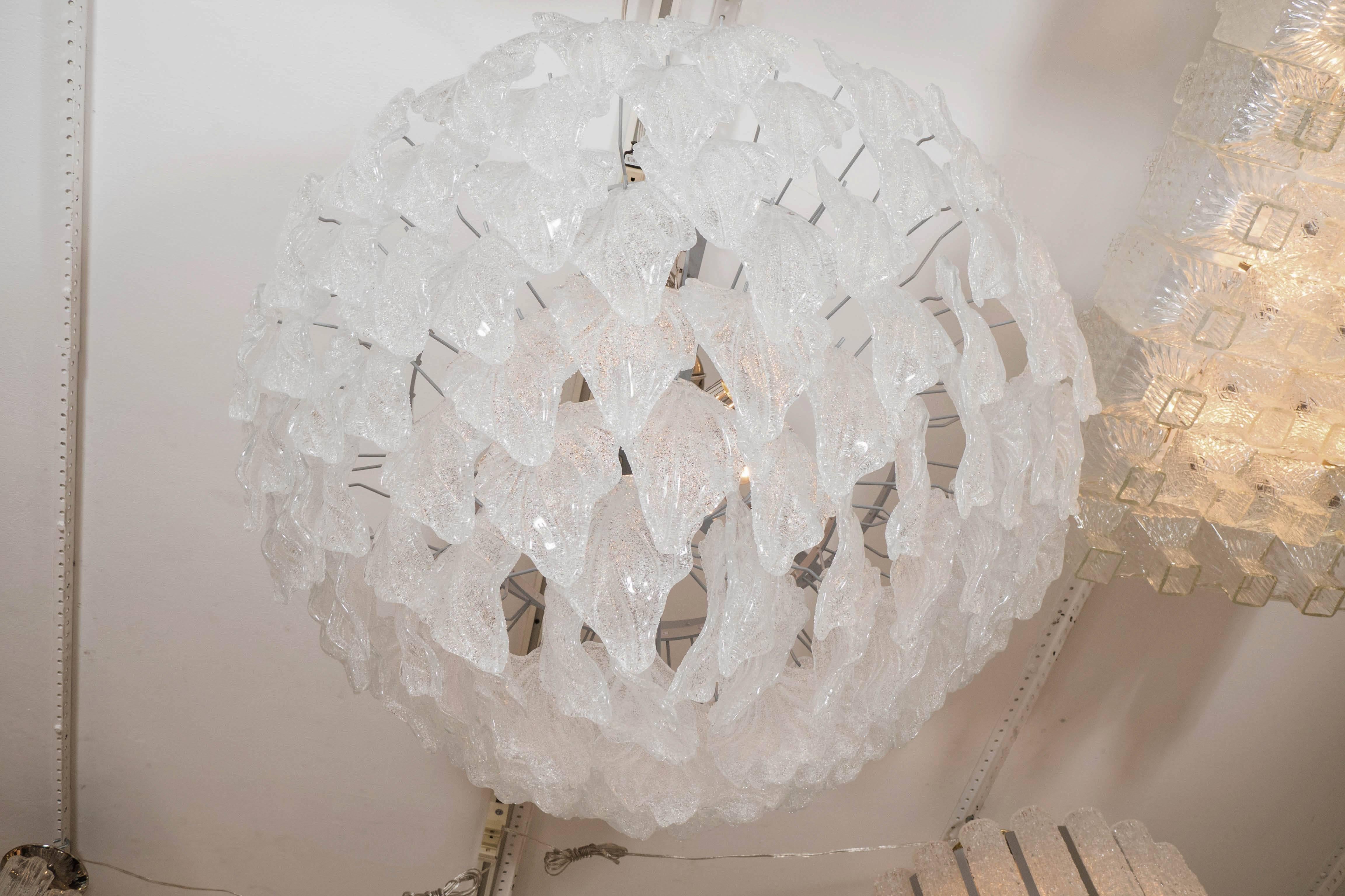 Multitiered Chandelier Composed of Textured Glass Elements 1