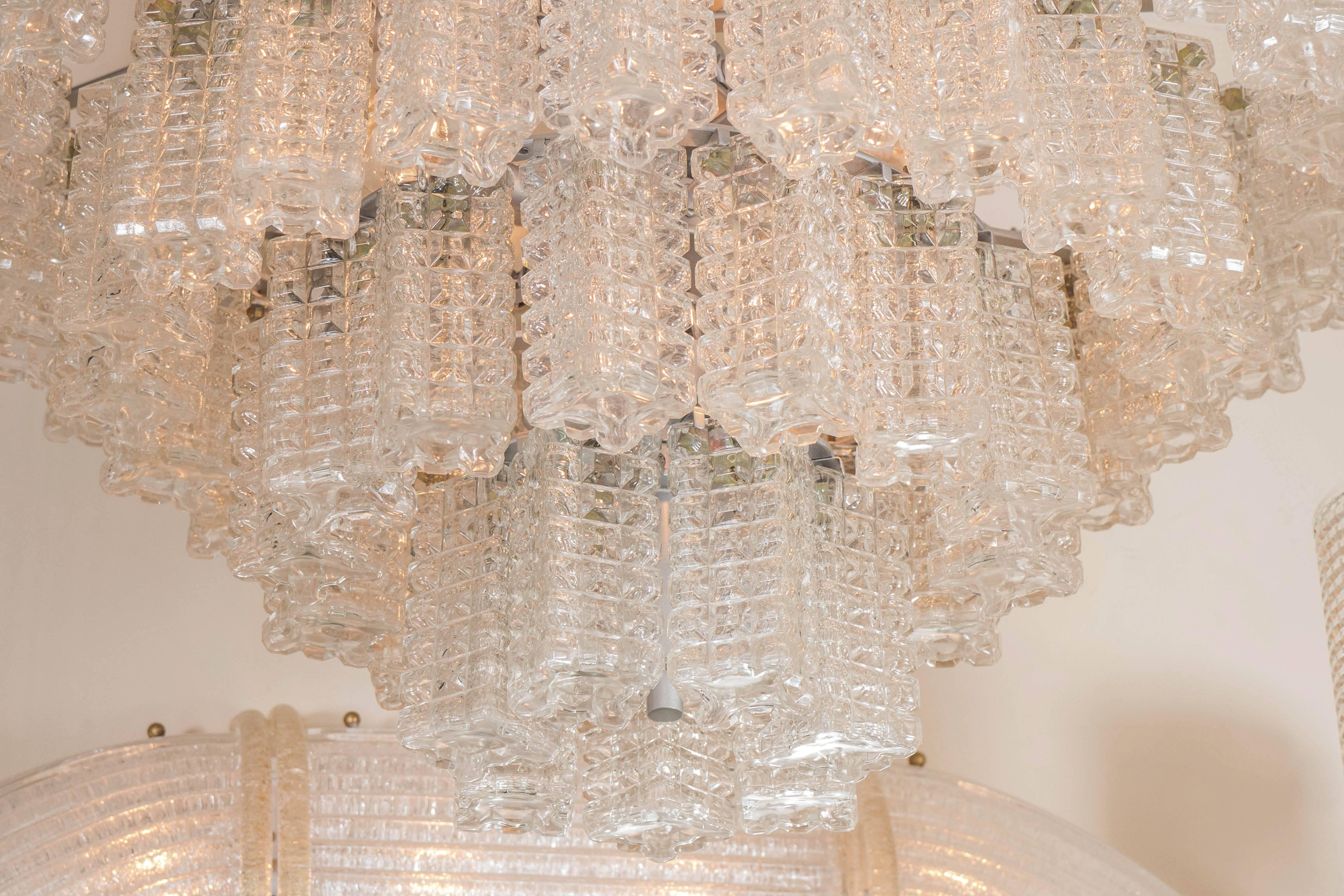 Tiered, Textured Glass Chandelier In Good Condition In New York, NY