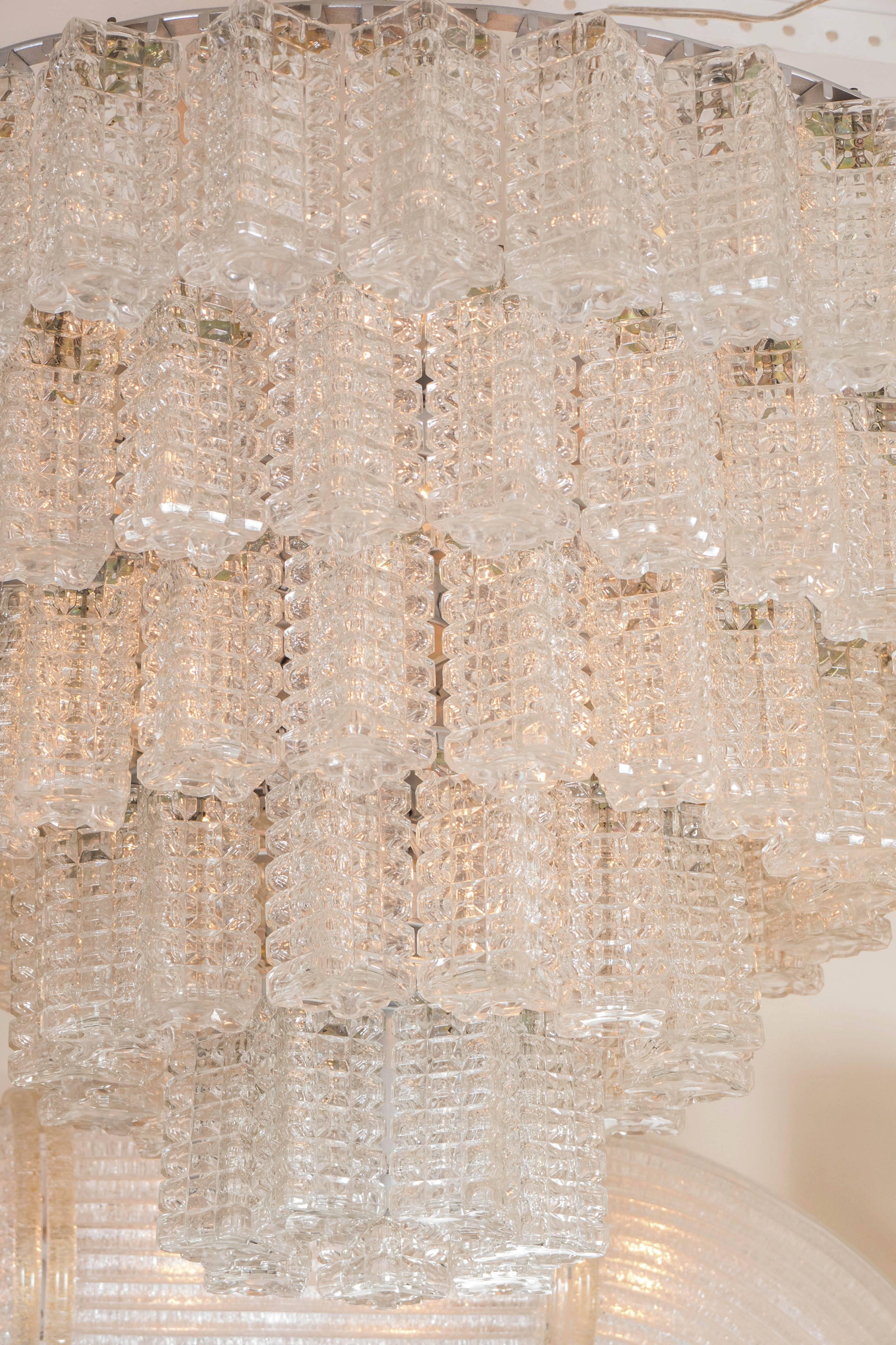 Late 20th Century Tiered, Textured Glass Chandelier