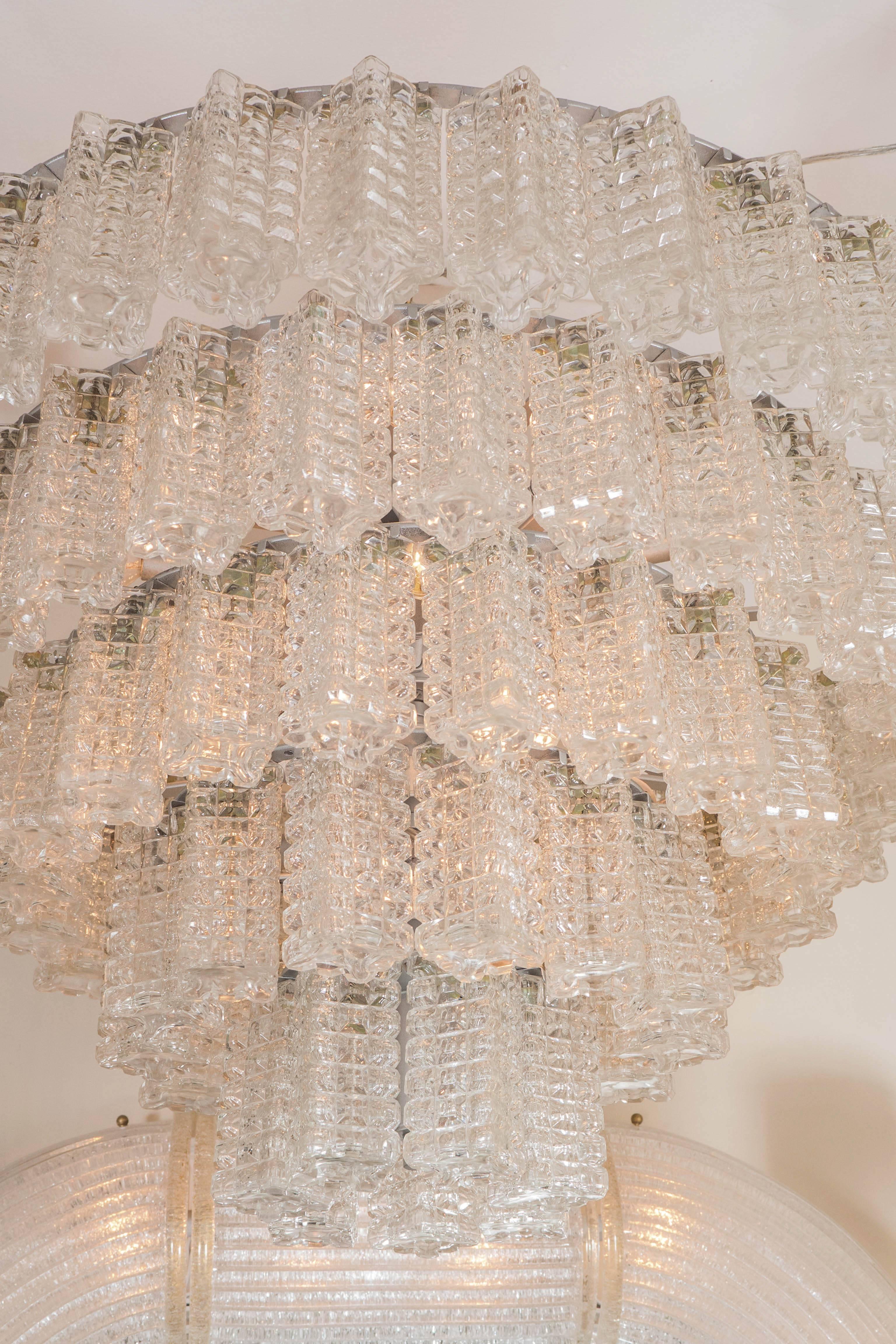 Murano Glass Tiered, Textured Glass Chandelier