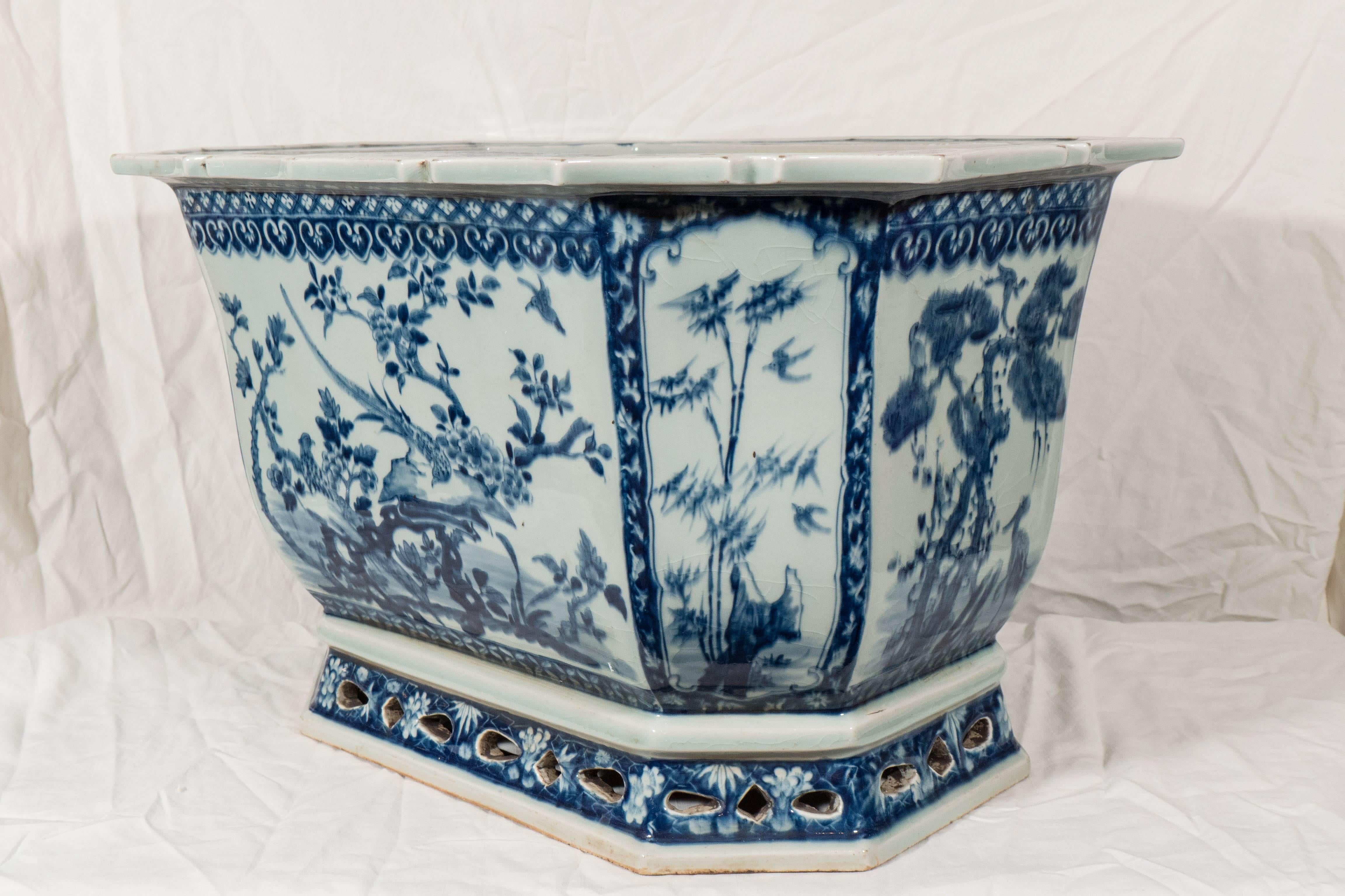 blue and white chinese planters