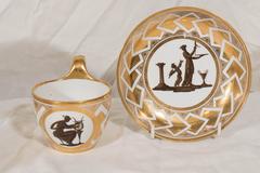 Antique Coalport Porcelain Cups and Saucers Neoclassical White and Gold
