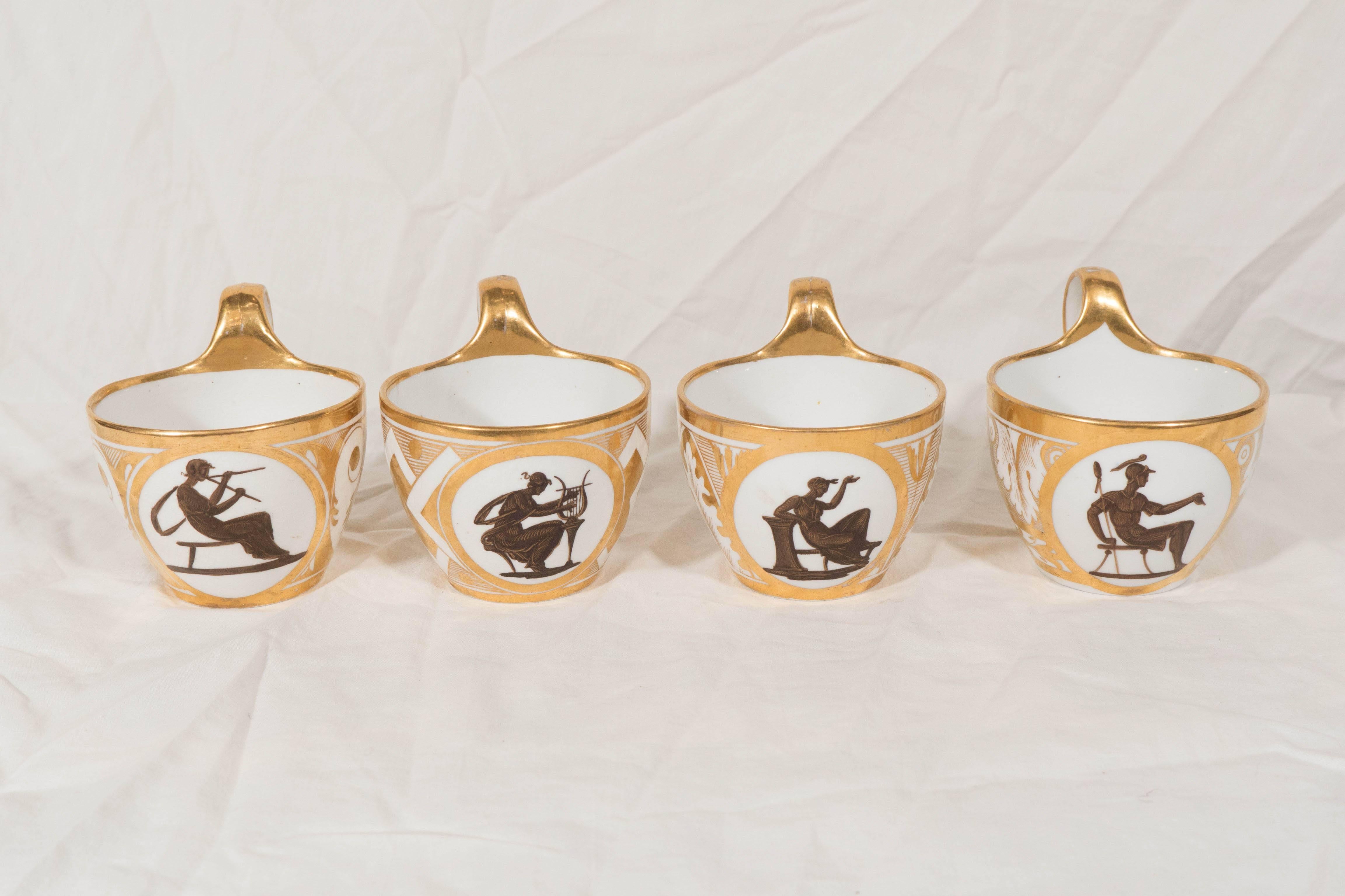  Antique Coalport Porcelain Cups and Saucers Neoclassical White and Gold  4