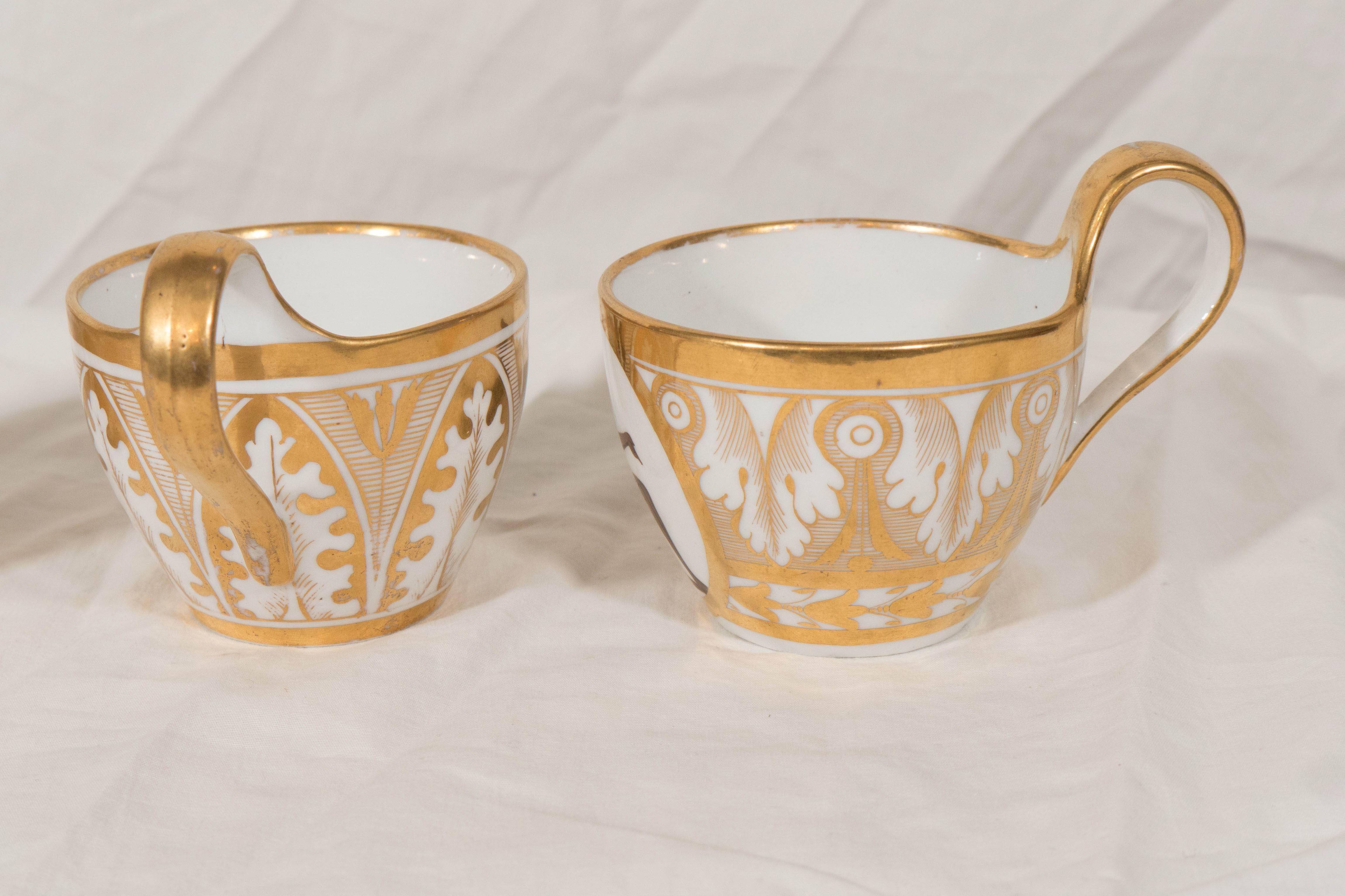  Antique Coalport Porcelain Cups and Saucers Neoclassical White and Gold  2