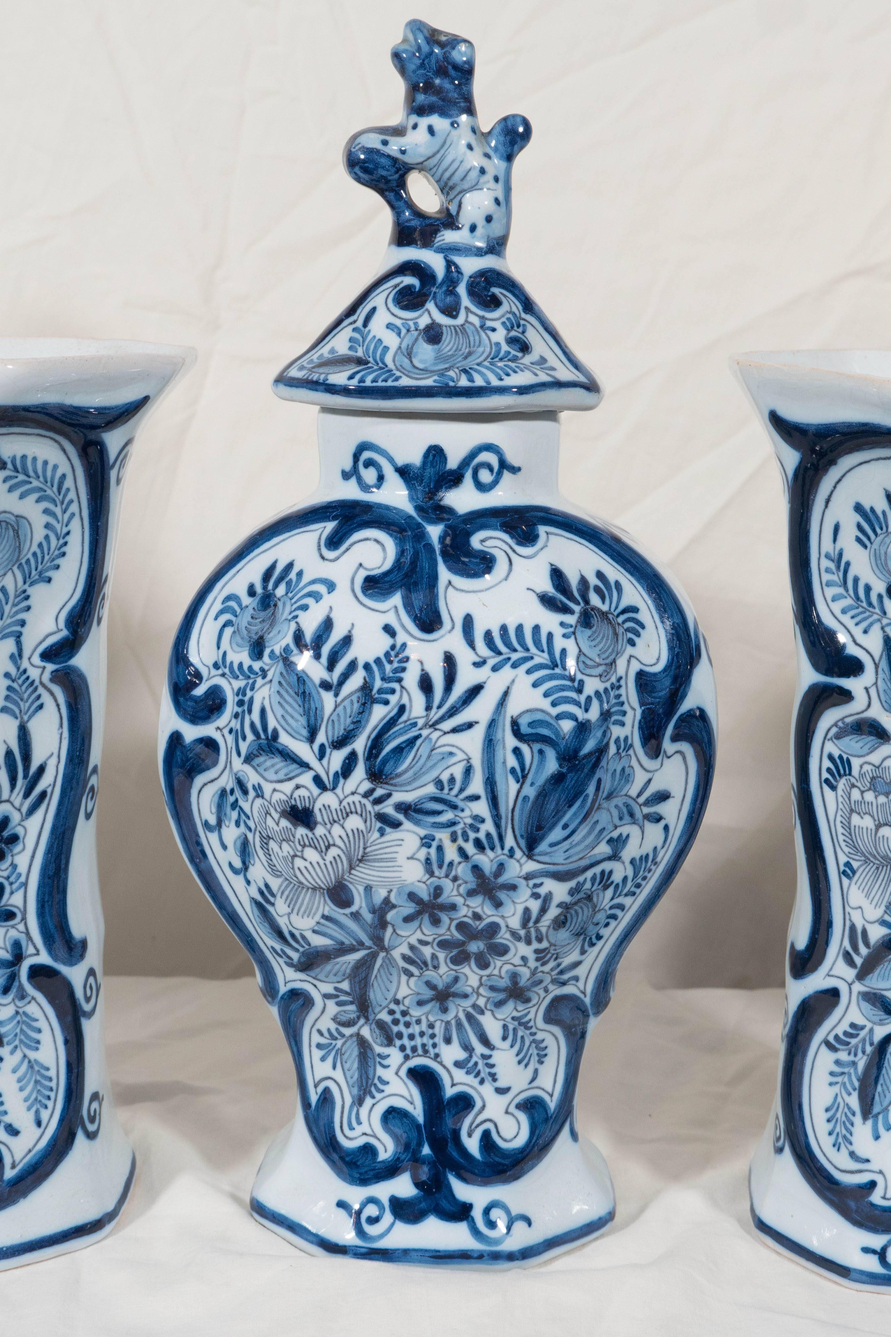 Five-Piece Blue and White Dutch Delft Garniture In Excellent Condition In Katonah, NY