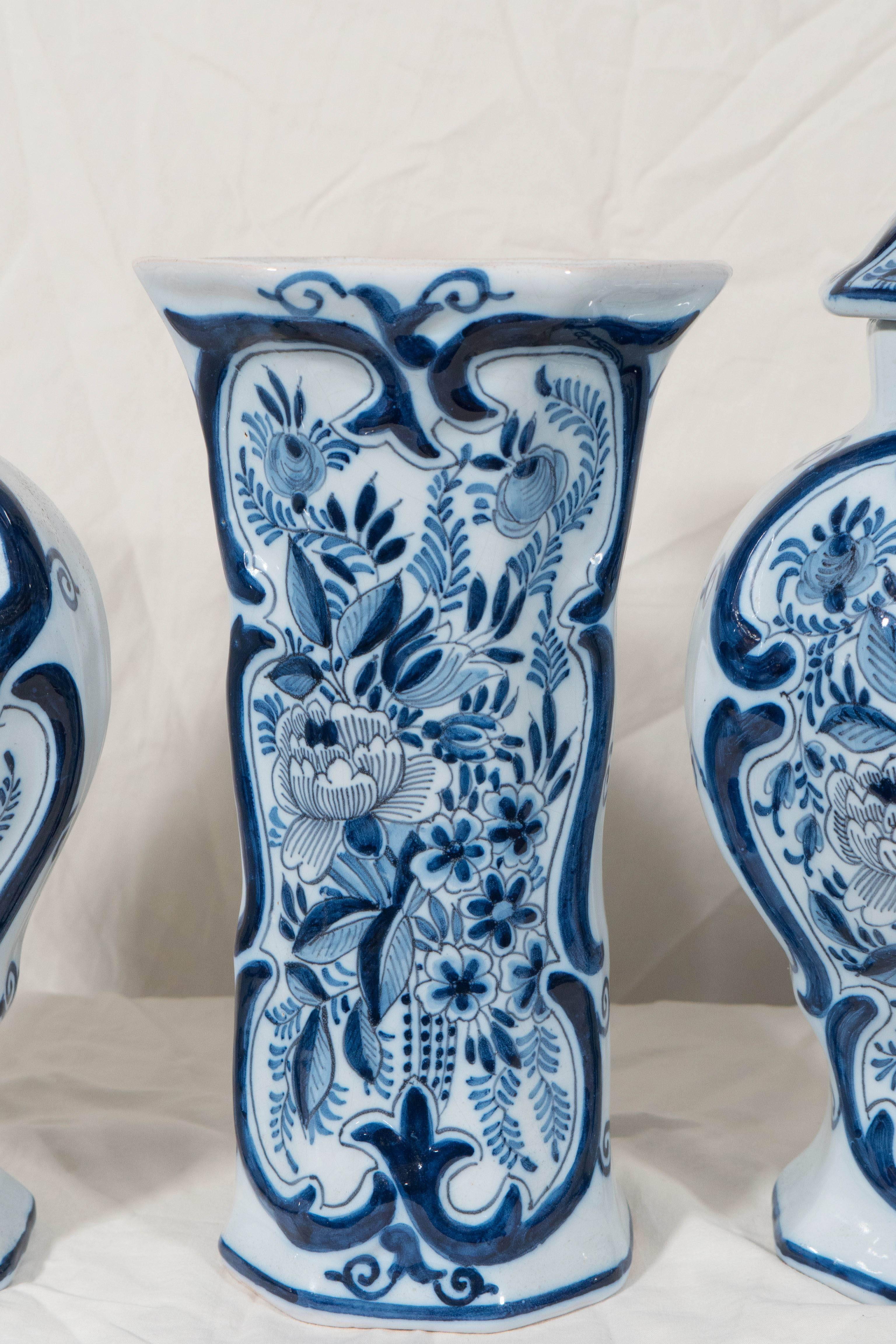 19th Century Five-Piece Blue and White Dutch Delft Garniture