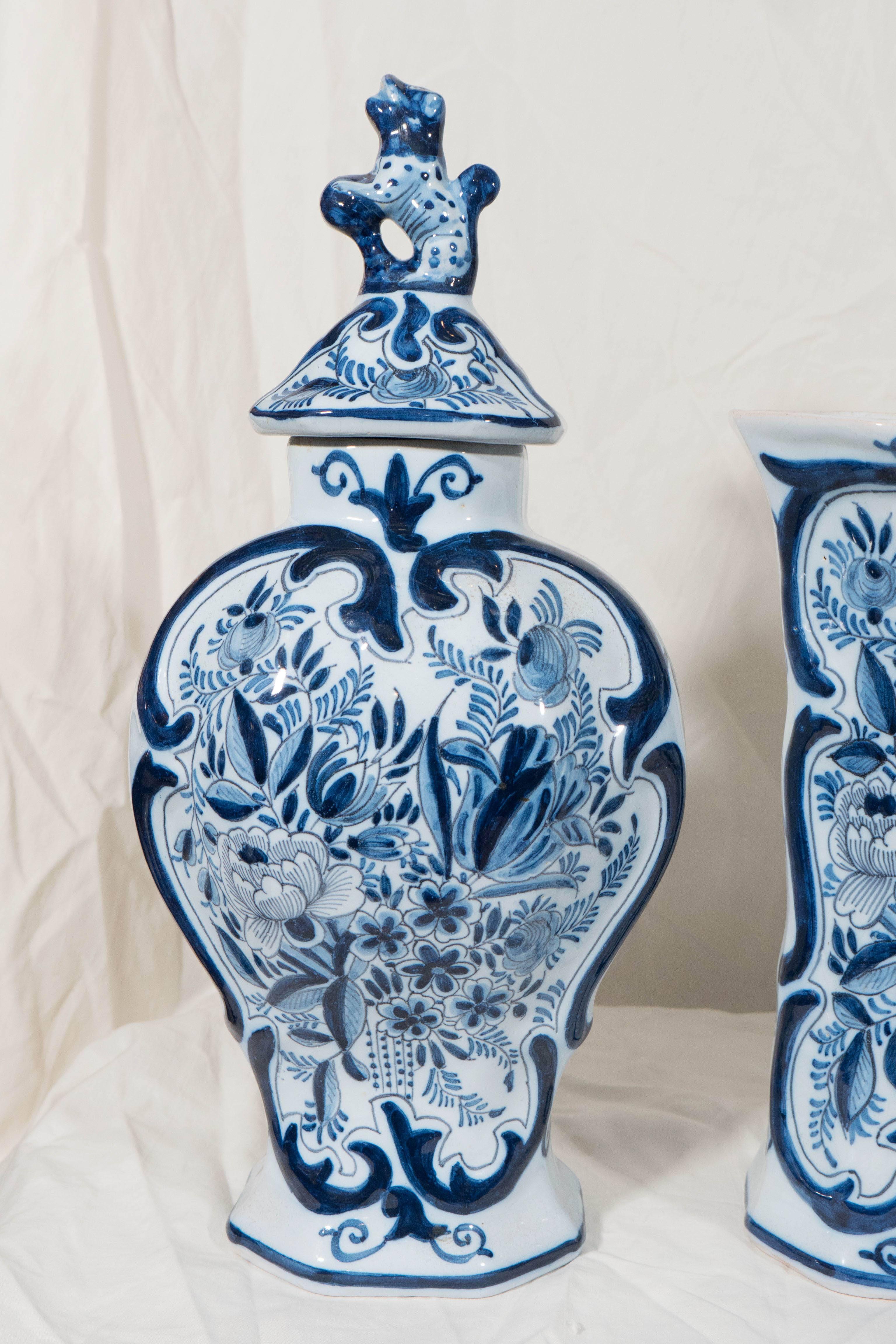 Five-Piece Blue and White Dutch Delft Garniture 1