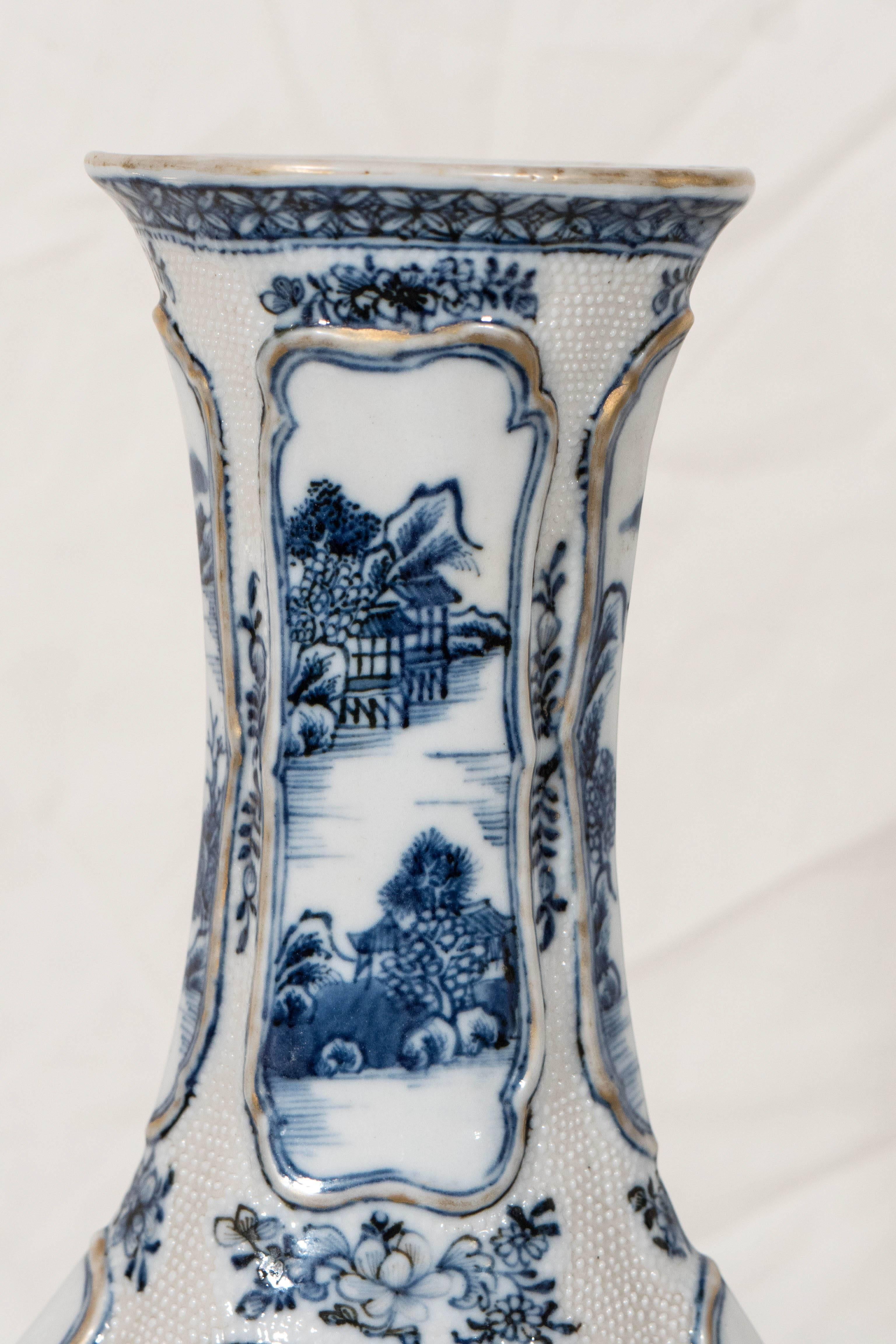 Pair of Antique Chinese Blue and White Porcelain Mantle Vases In Excellent Condition In Katonah, NY