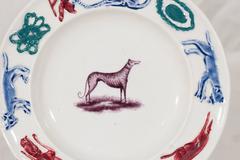 Antique Staffordshire Pottery Child's Plate Decorated with a Dog Monkey and Fox