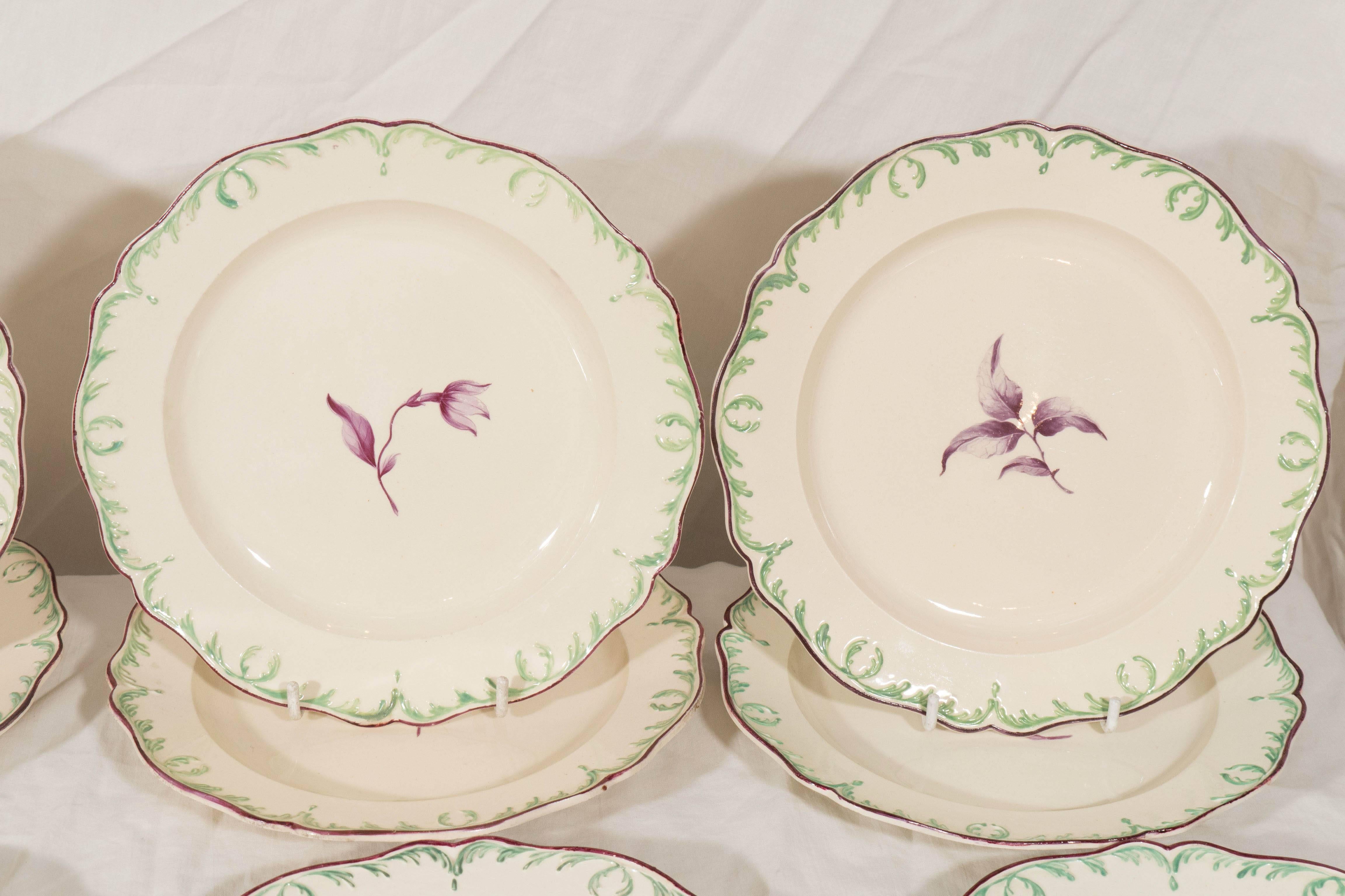 Late 18th Century Antique Wedgwood Creamware Dishes18th Century with a Green Feather Edge