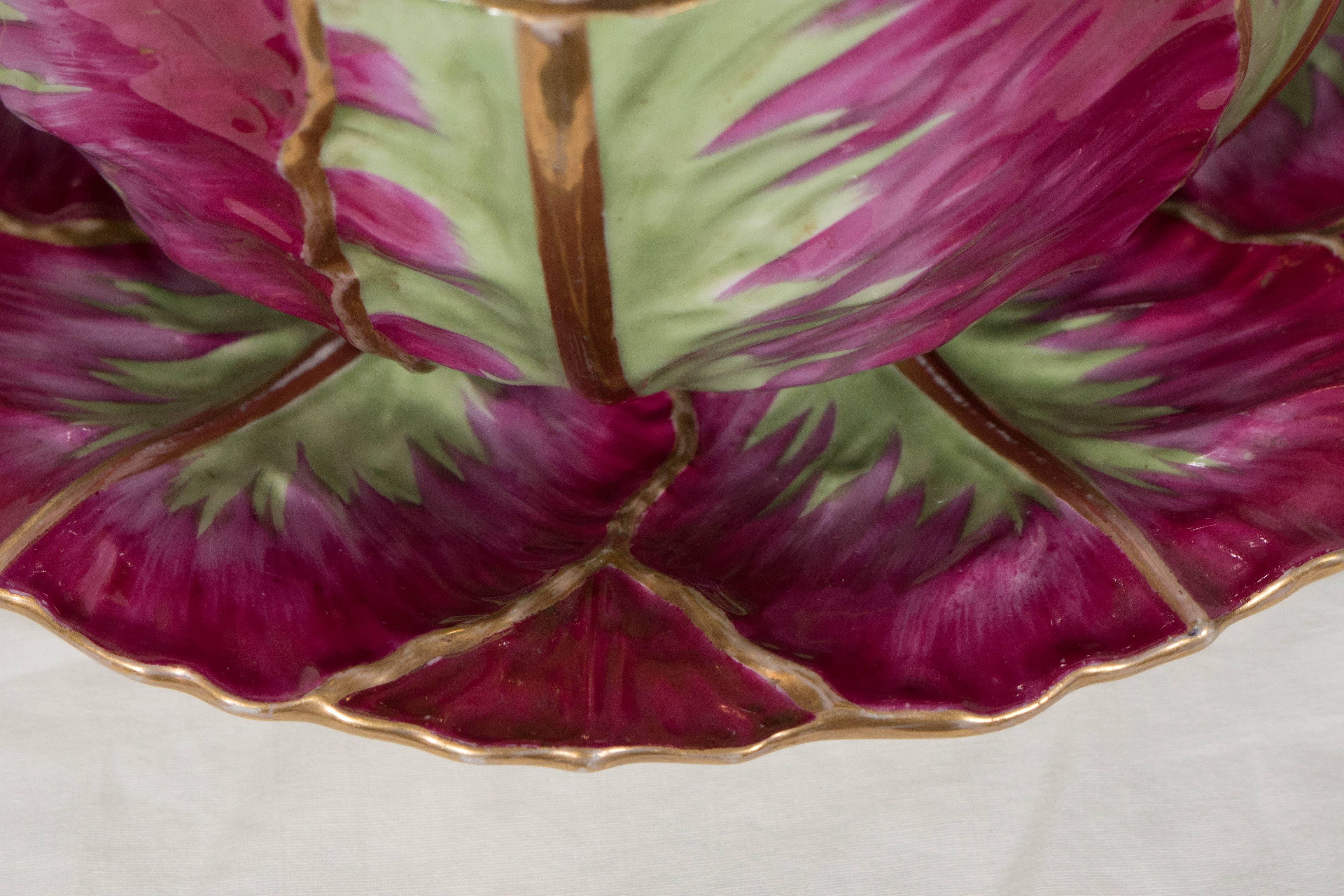 German Early 19th Century Meissen Cabbage Tureen Painted in Fuchsia and Green