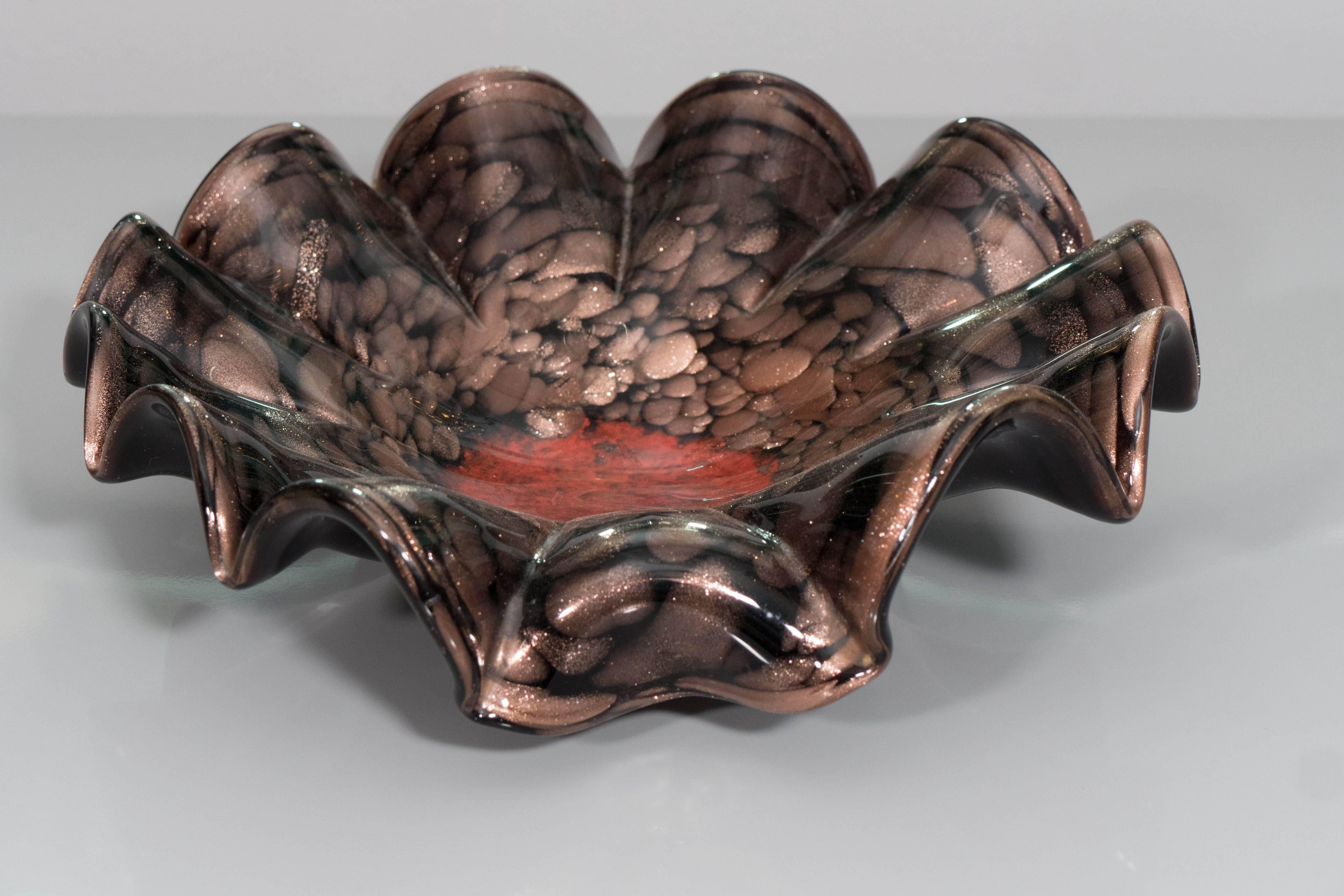Murano black, gold and red glass ballerina bowl.