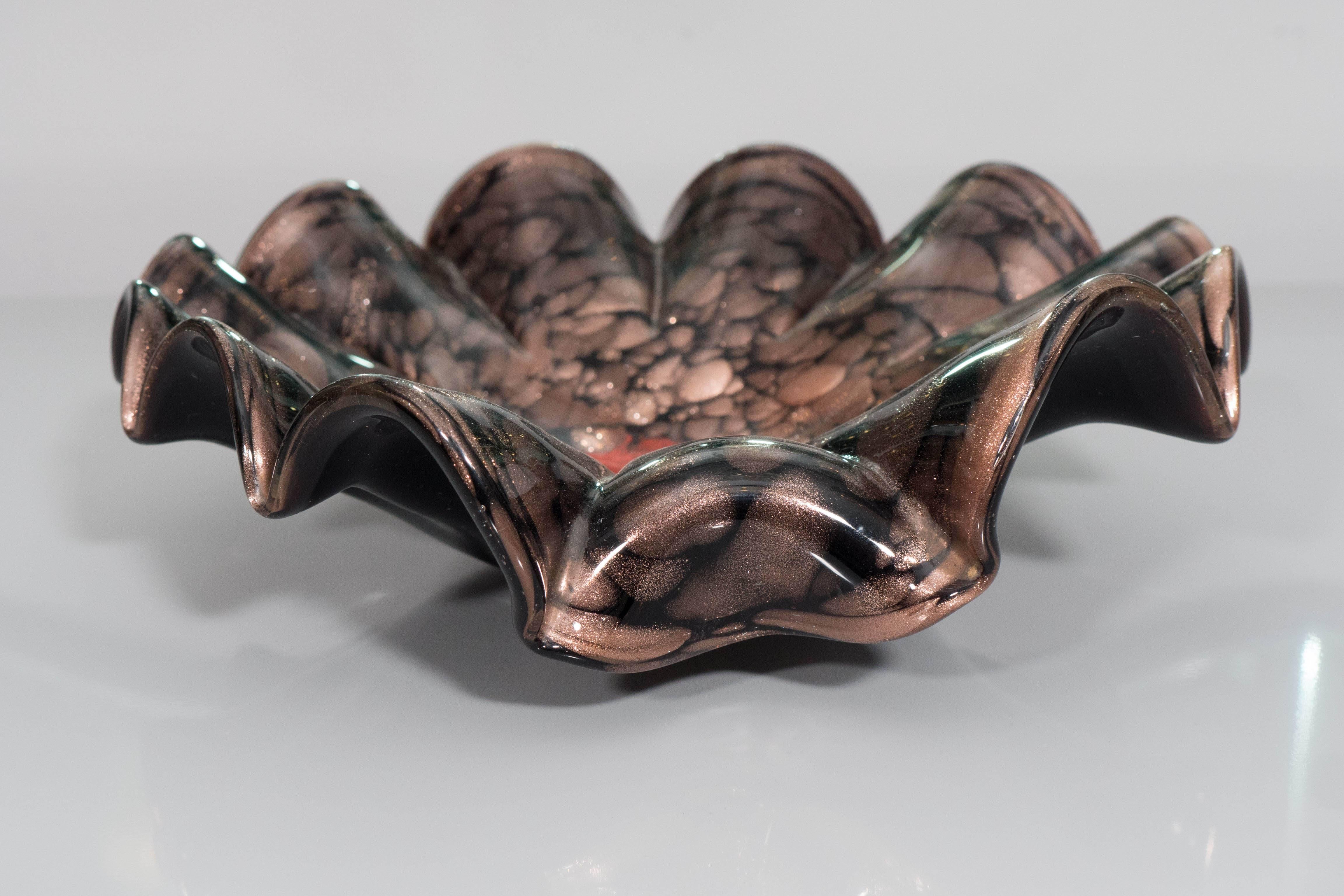 Murano Black, Gold and Red Glass Ballerina Bowl 1