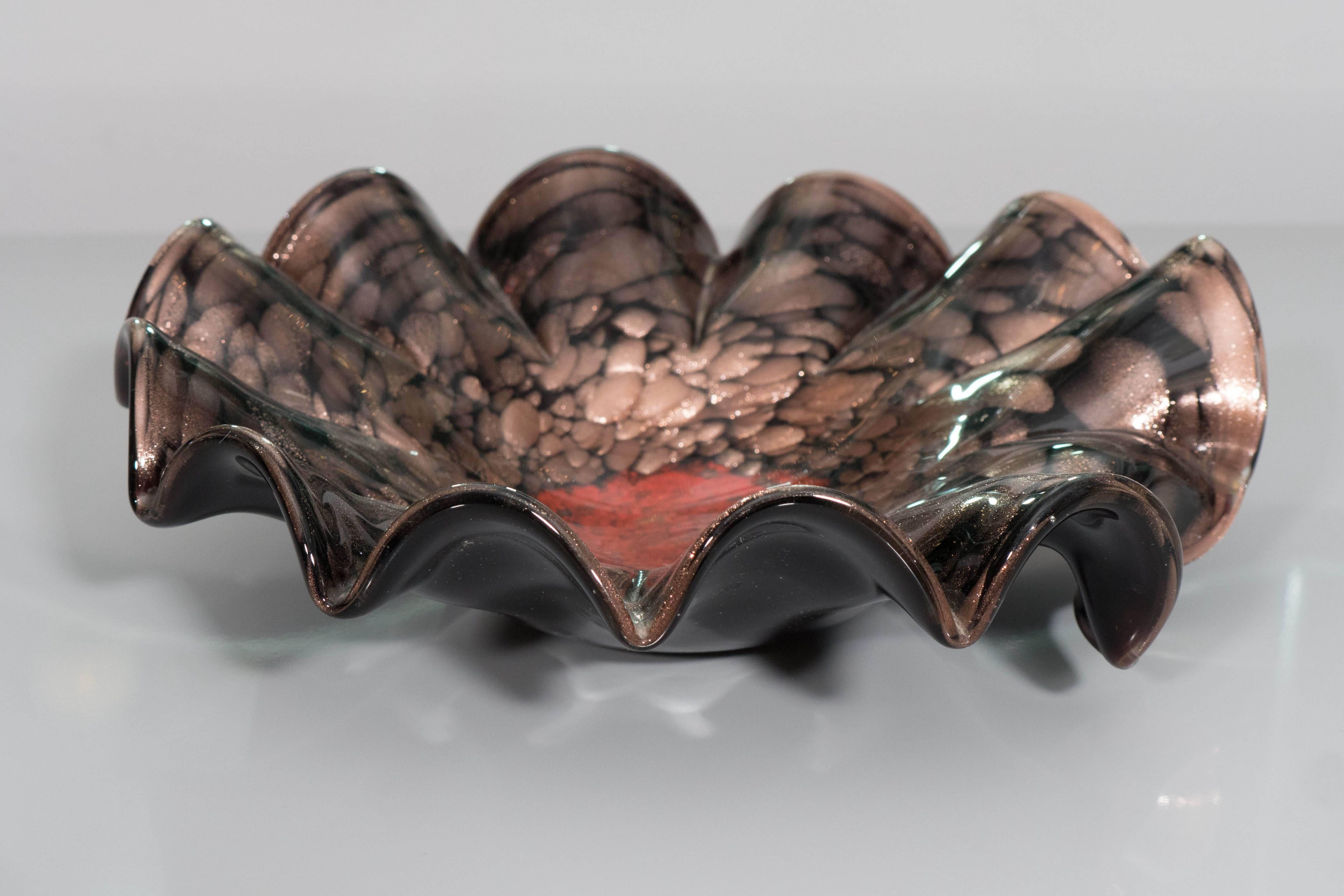 Murano Black, Gold and Red Glass Ballerina Bowl 2