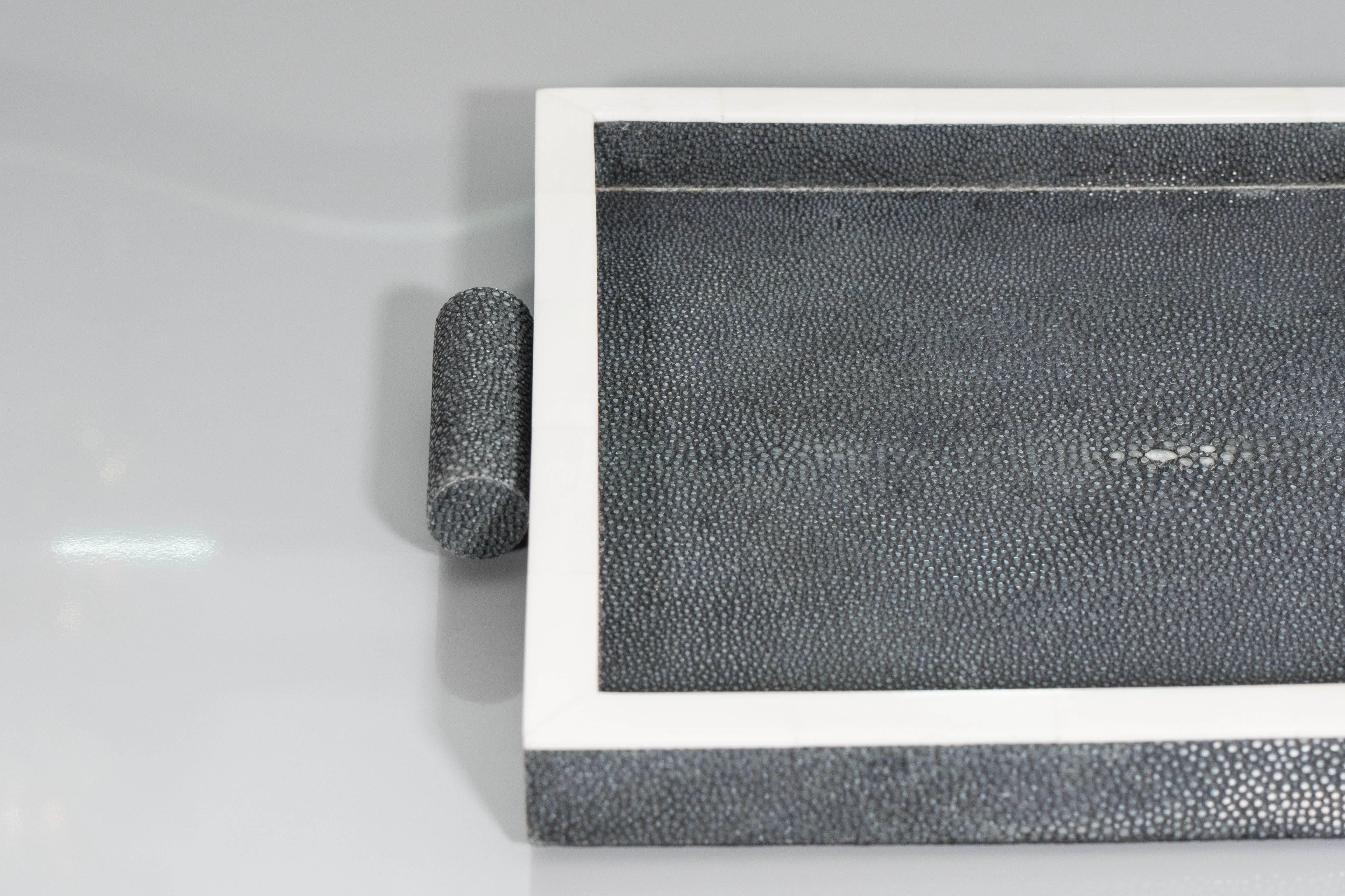 Onyx Shagreen and White Cow Bone Tray In Excellent Condition In New York, NY