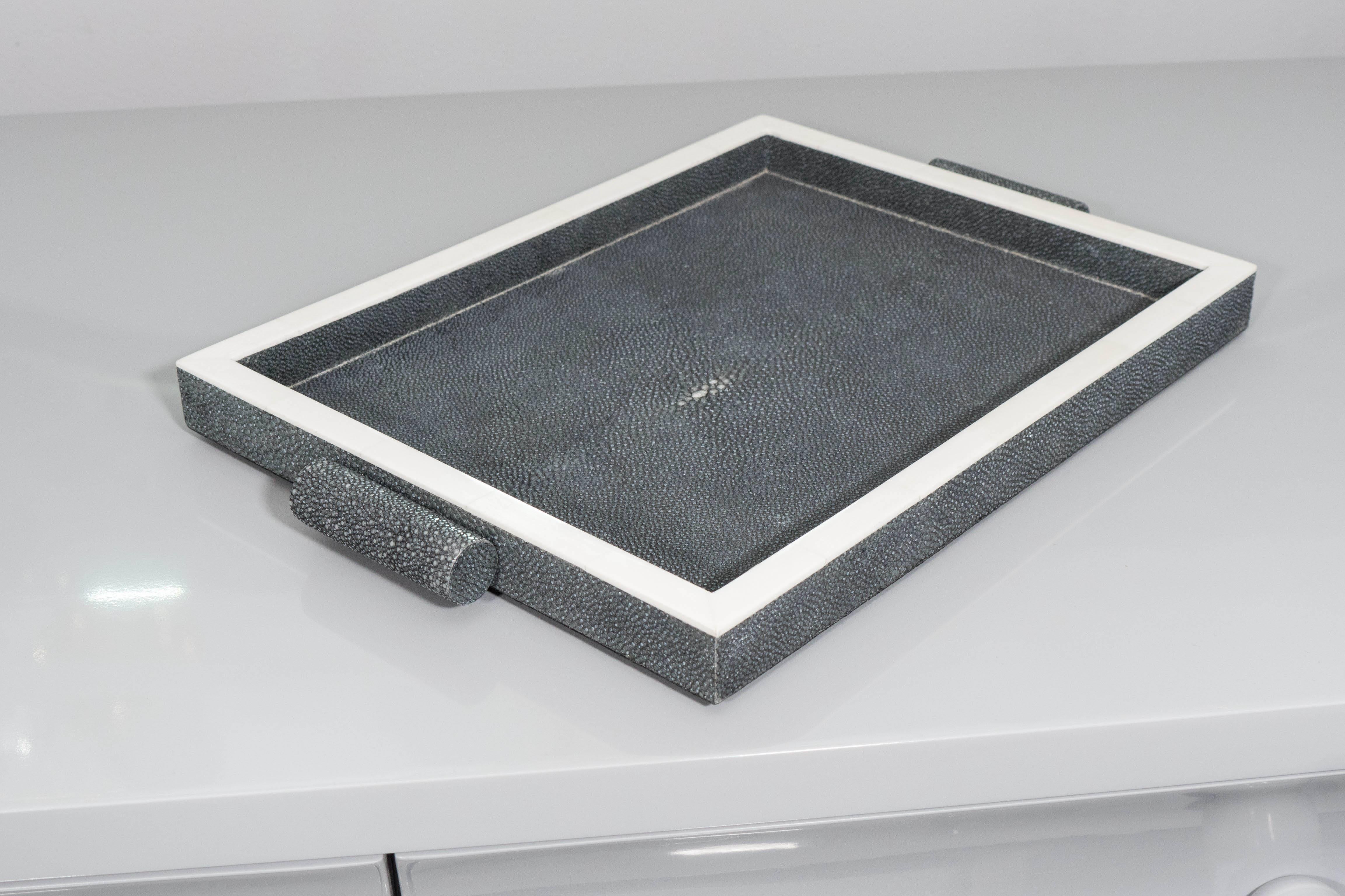 Onyx Shagreen and White Cow Bone Tray For Sale 1