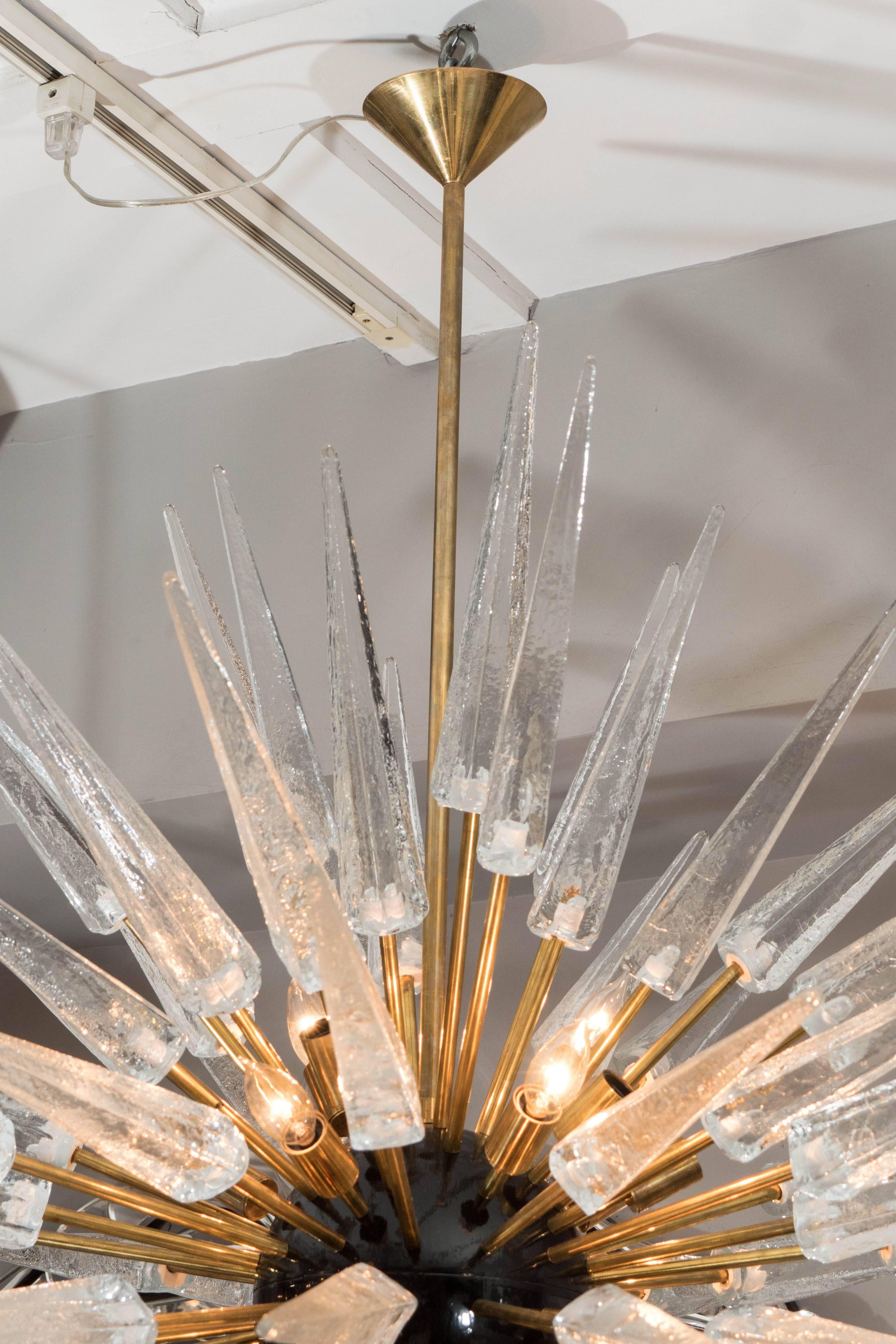 Modern Stunning Clear Murano Glass Spike Sputnik Chandelier For Sale