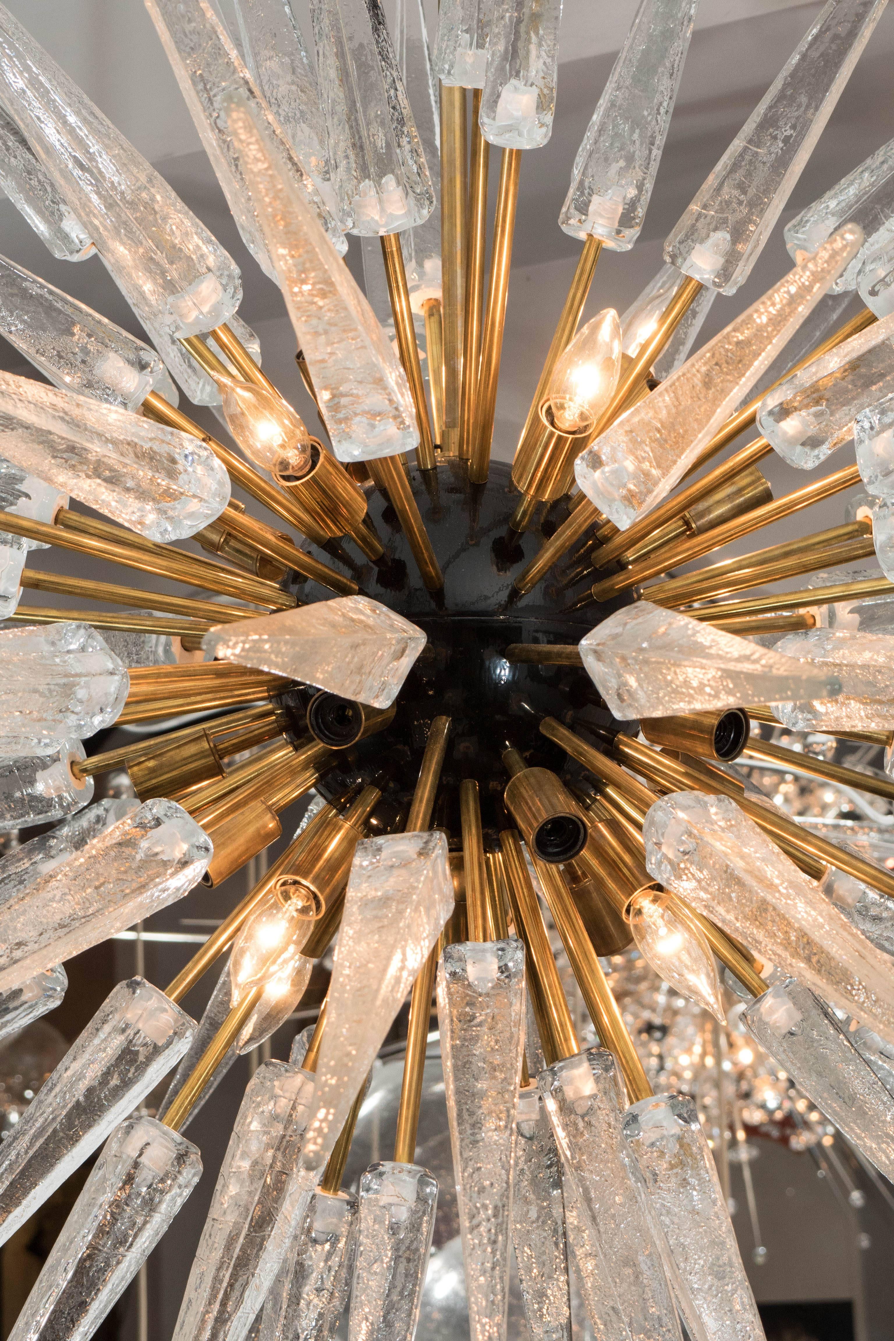 Italian Stunning Clear Murano Glass Spike Sputnik Chandelier For Sale