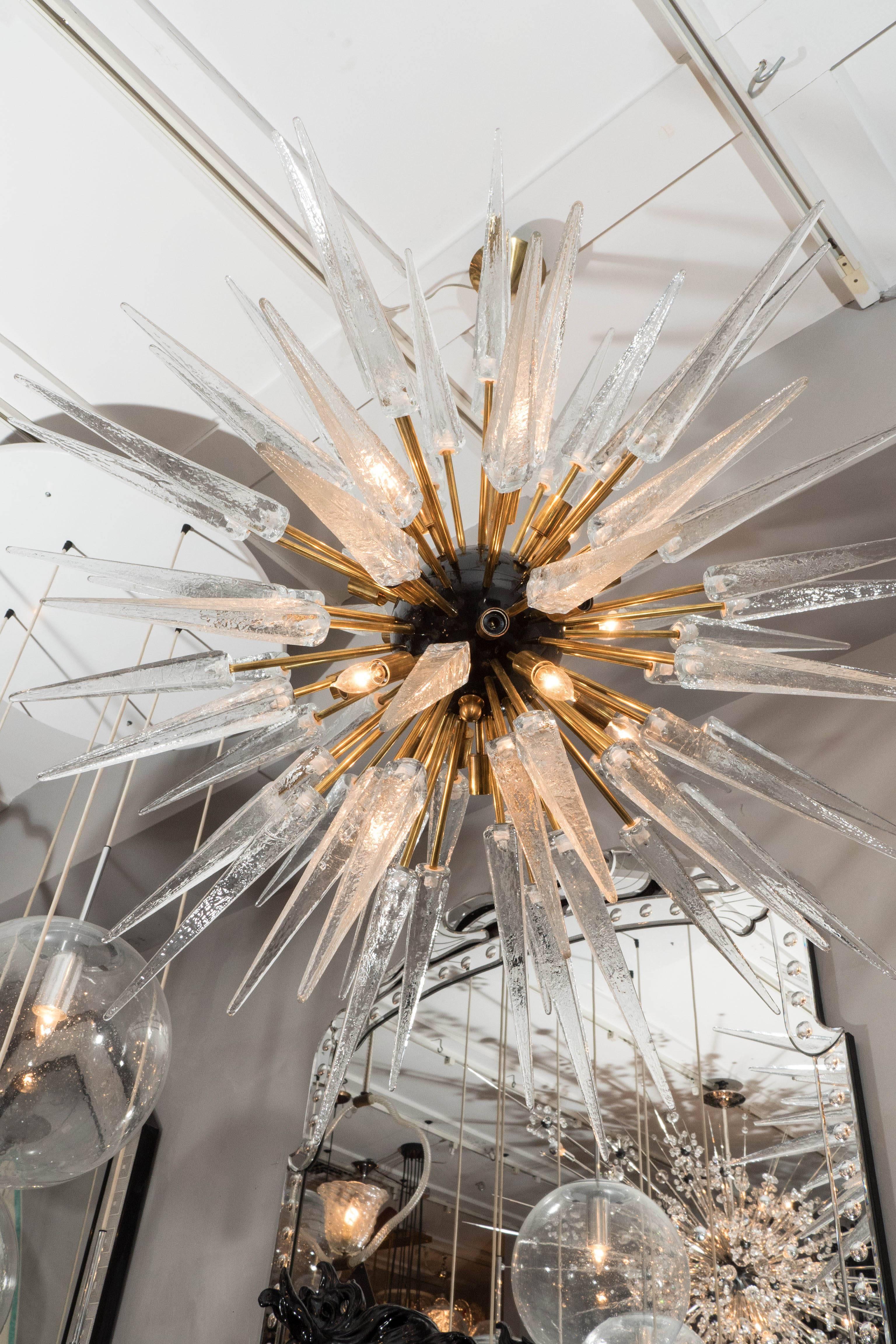 Blown Glass Stunning Clear Murano Glass Spike Sputnik Chandelier For Sale