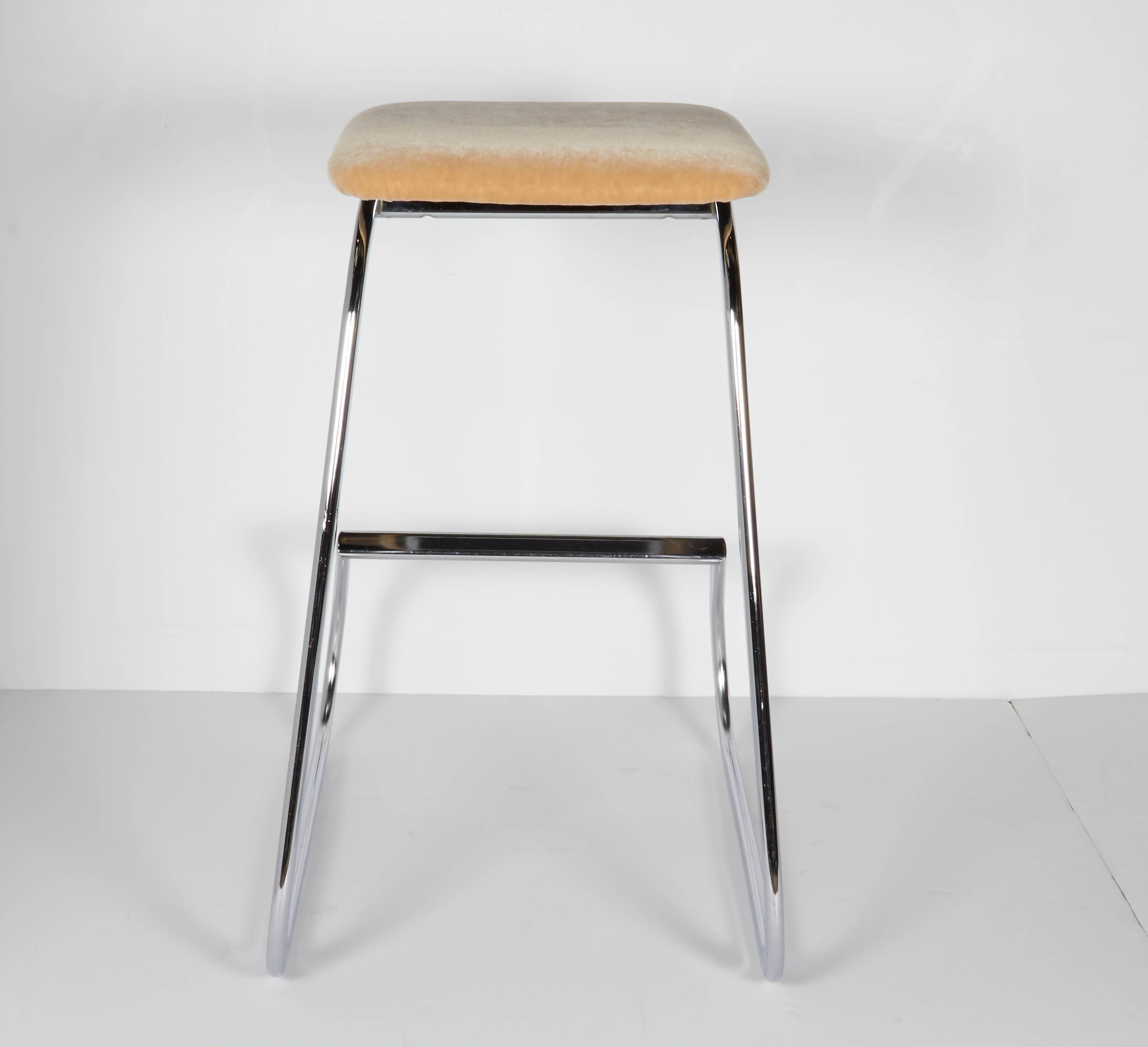 Polished Pair of Luxe Mid-Century Modern Bar Stools by Charles Stendig