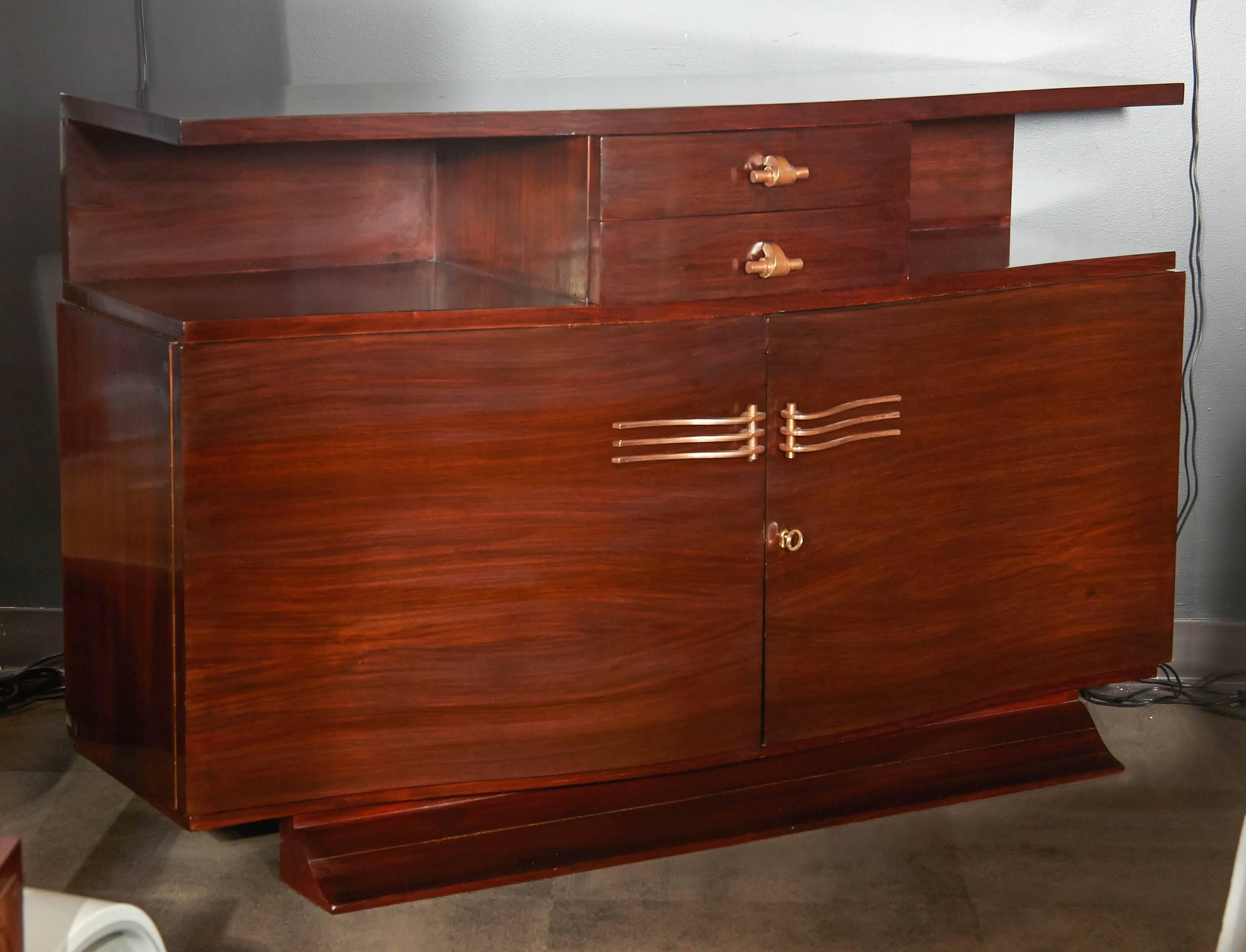 French Art Deco Rosewood Sideboard with Bow Fronted Design