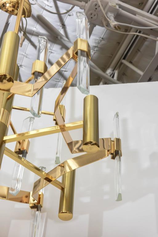 Italian Gold-Plated Brass and Crystal Chandelier by Gaetano Sciolari For Sale