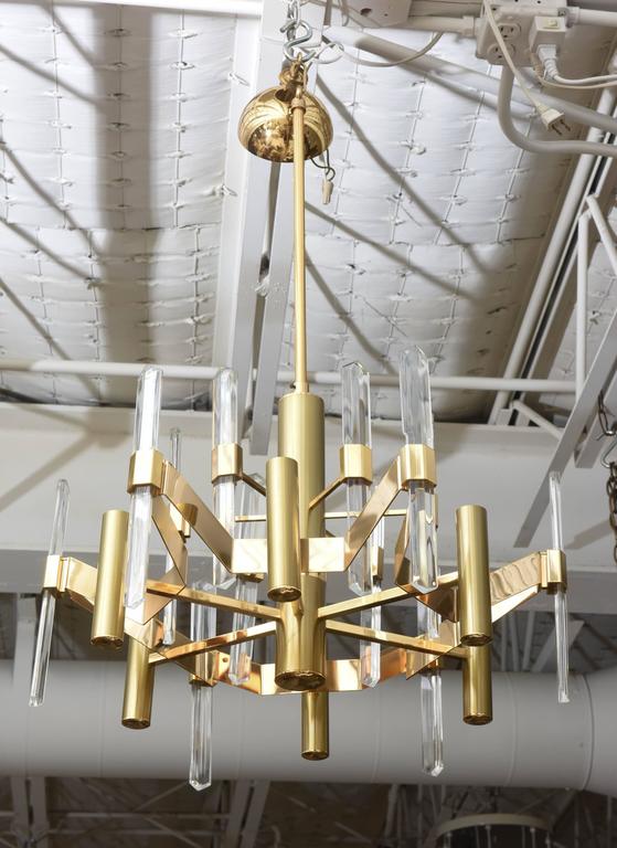 Late 20th Century Gold-Plated Brass and Crystal Chandelier by Gaetano Sciolari For Sale