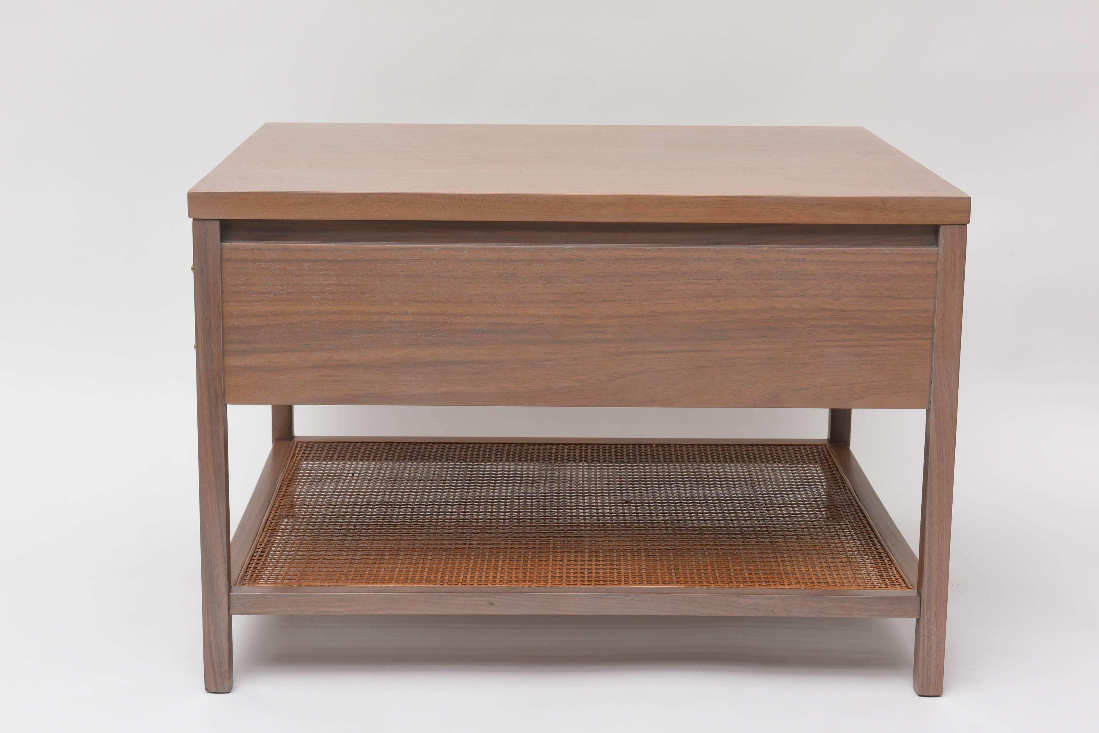 Mid-20th Century Walnut and Rattan Side Table by Paul McCobb for Calvin, USA Circa 1955