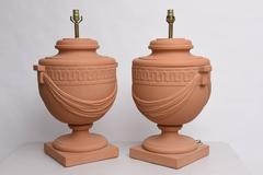 Pair of Large-Scaled Neoclassical Style Terra Cotta, Urn-Shaped Table Lamps