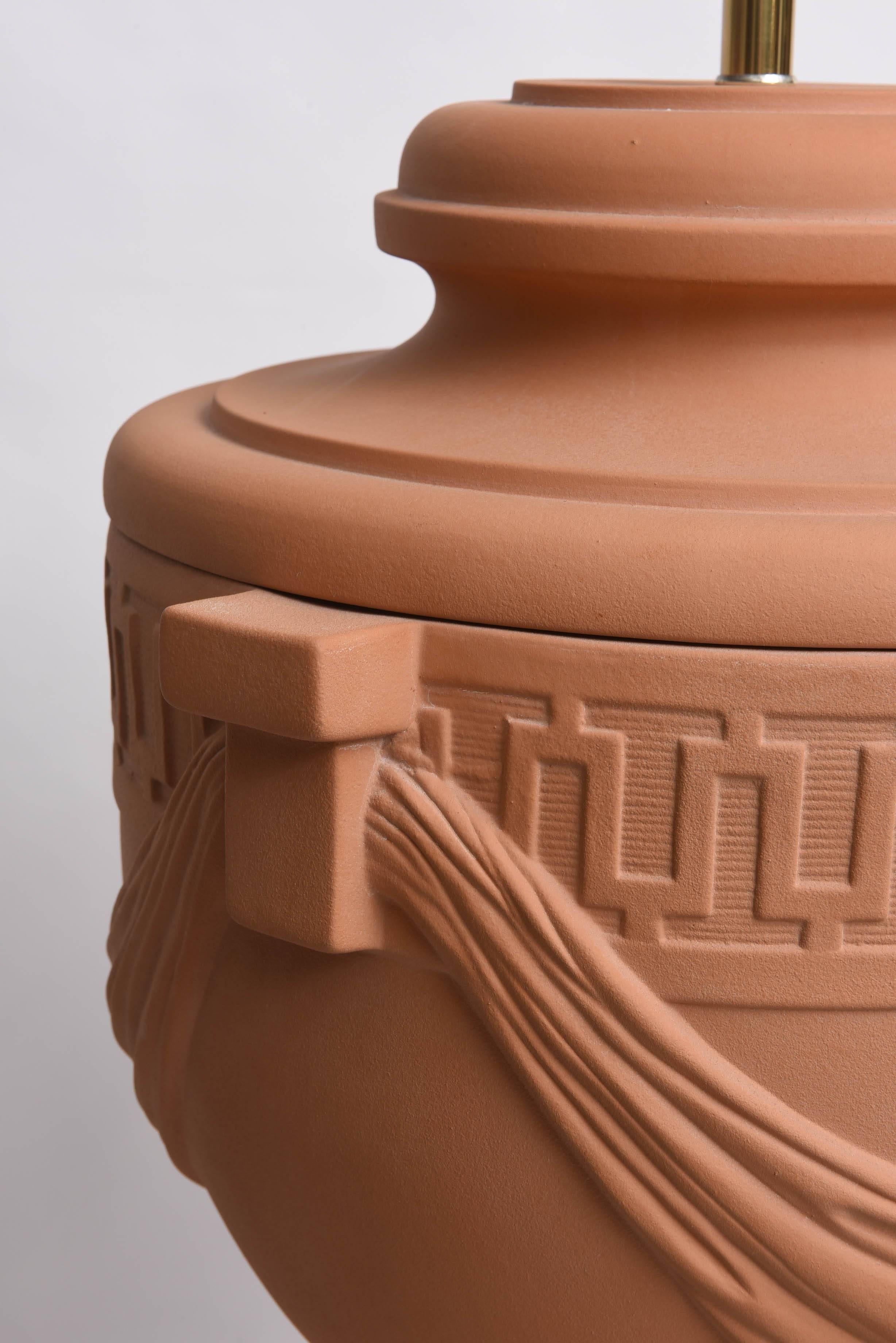Neoclassical Revival Pair of Large-Scaled Neoclassical Style Terra Cotta, Urn-Shaped Table Lamps