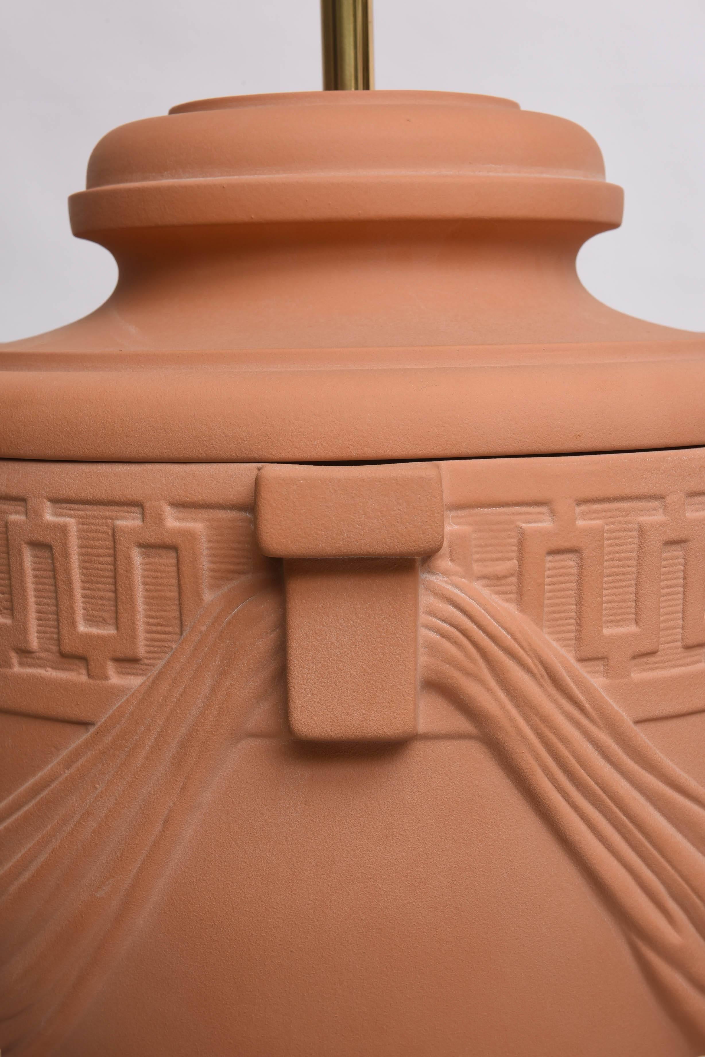 Plaster Pair of Large-Scaled Neoclassical Style Terra Cotta, Urn-Shaped Table Lamps