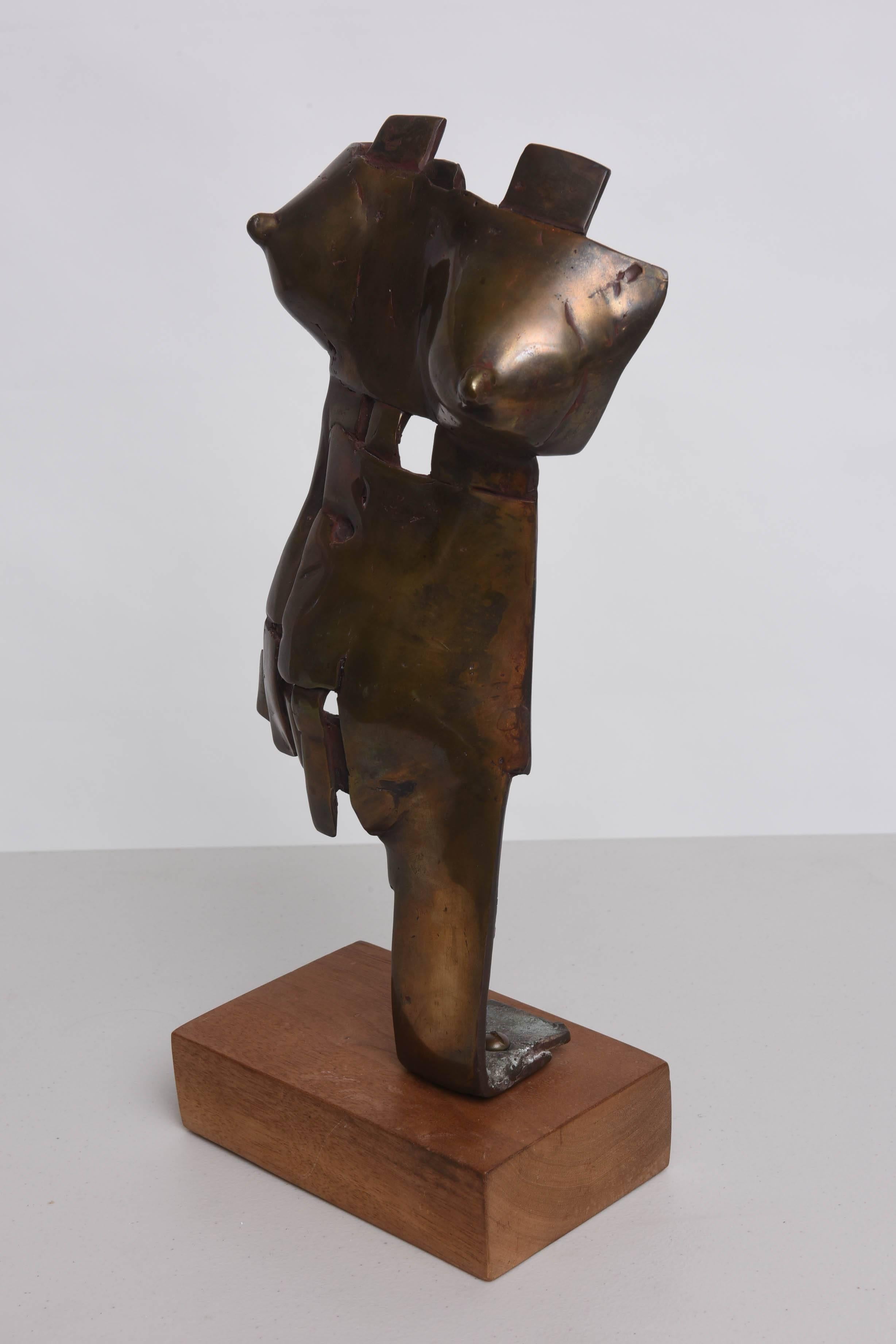 Mid-Century Modern Brutalist Bronze Sculpture of Female Torso, Artist Signed In Good Condition In West Palm Beach, FL