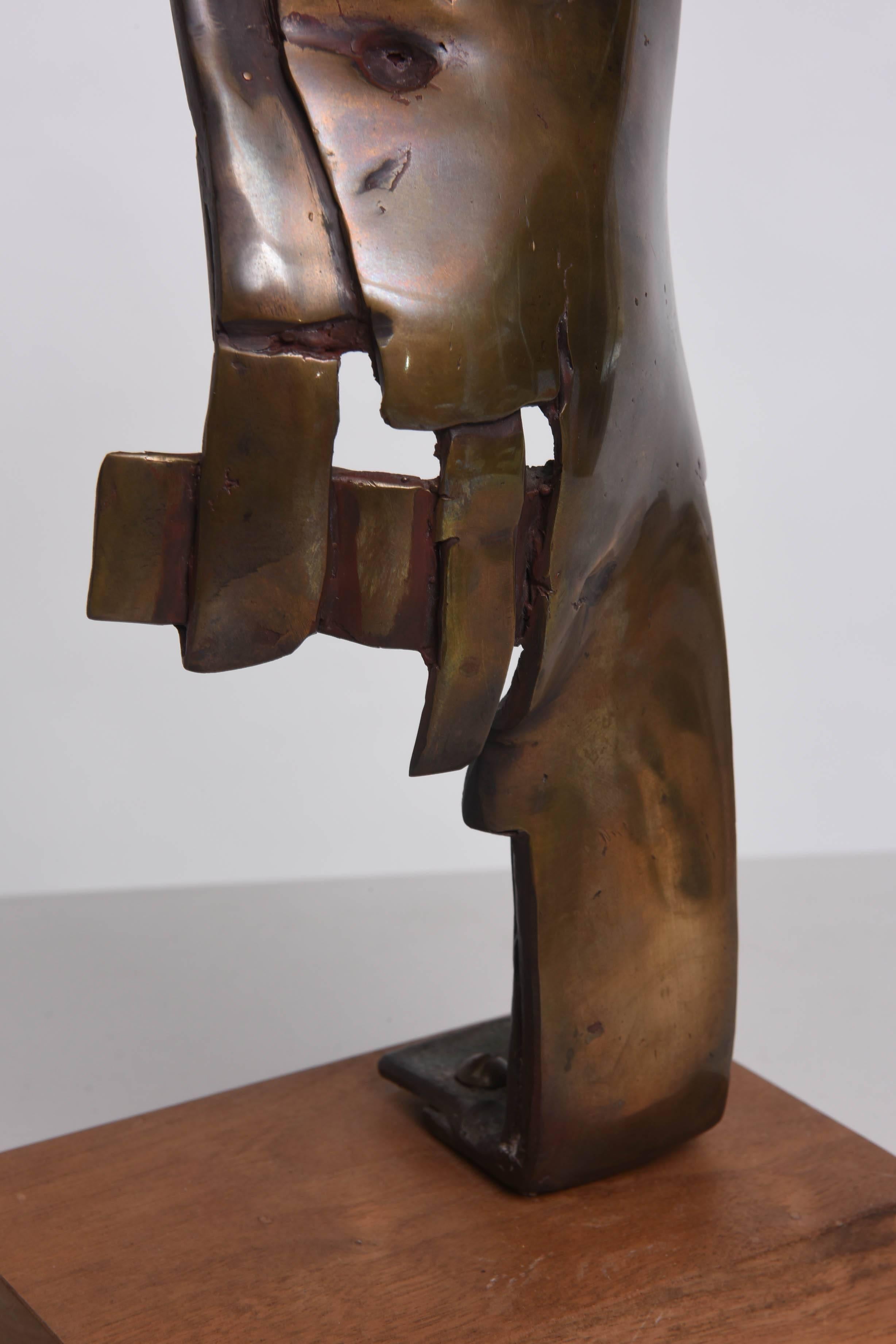 Mid-Century Modern Brutalist Bronze Sculpture of Female Torso, Artist Signed 3