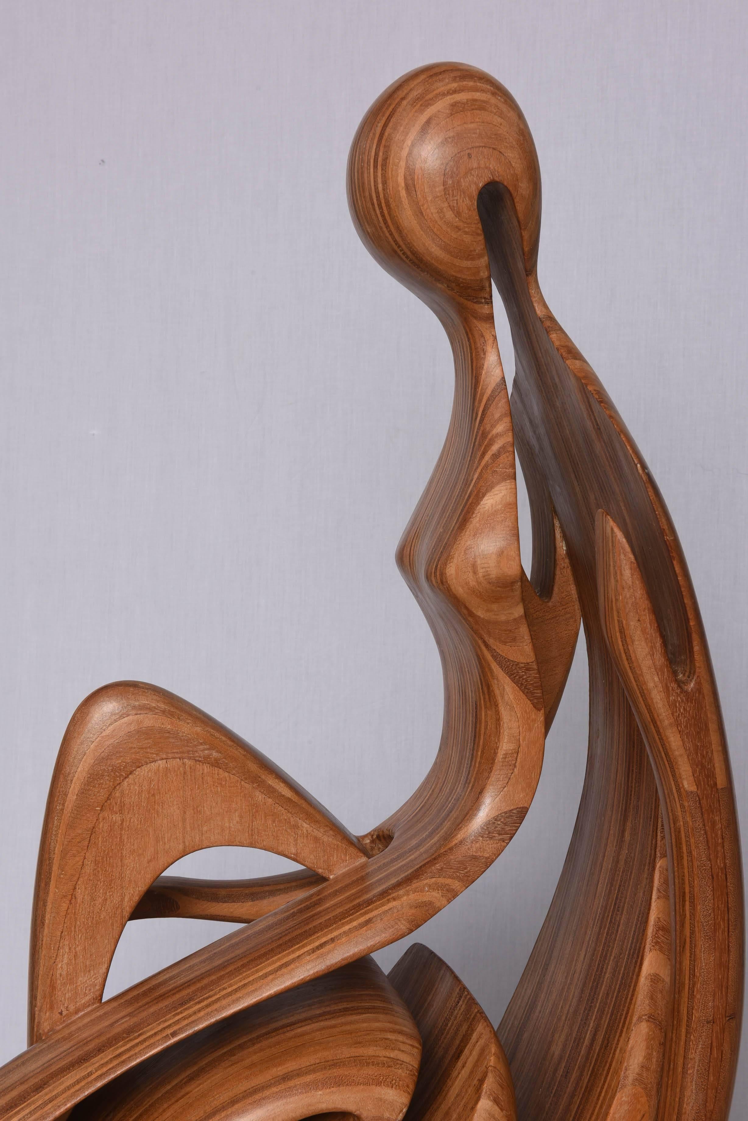 American Large-Scale, Modern, Wooden Sculpture of Reclining Nude Female on a Black Base