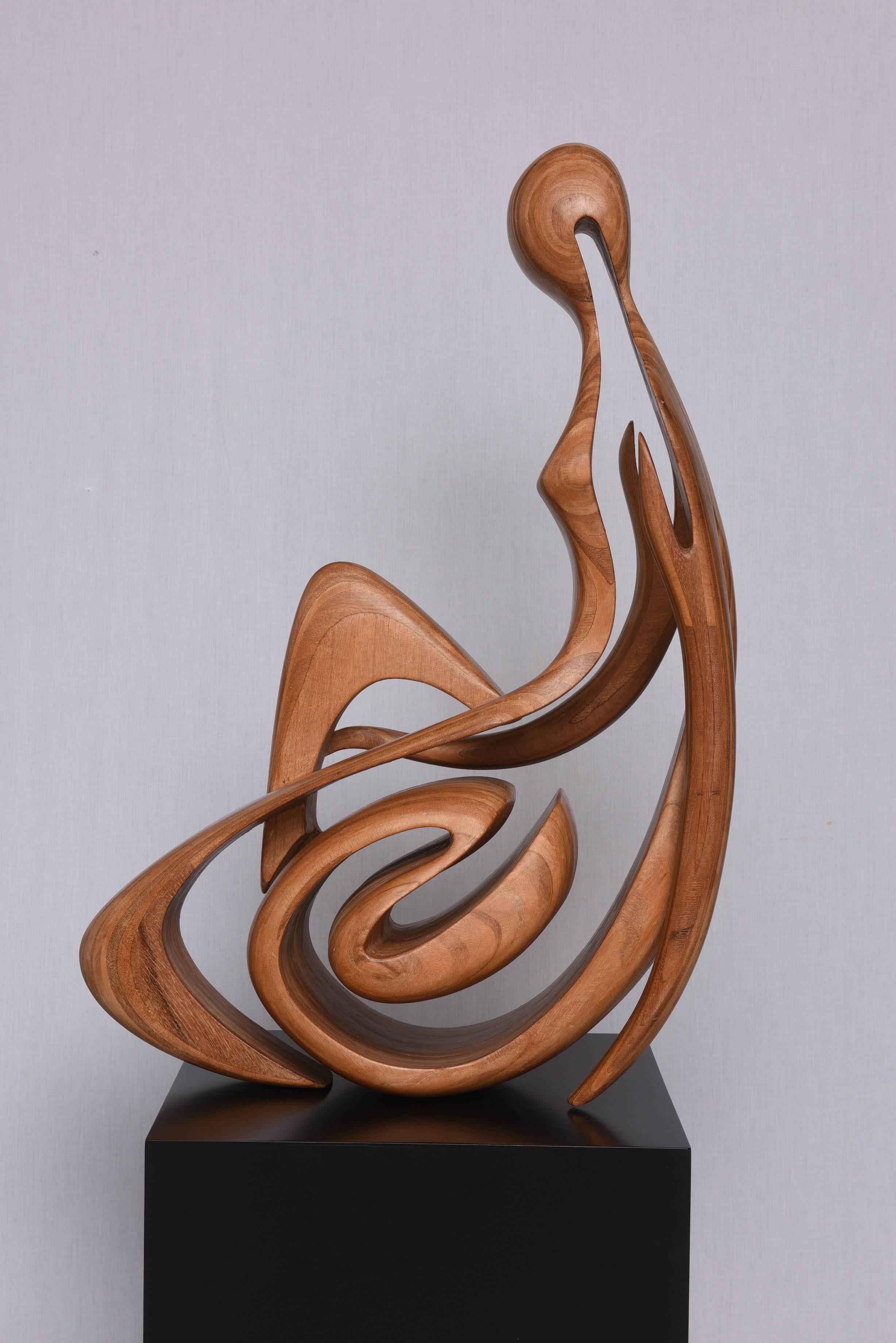 Large-Scale, Modern, Wooden Sculpture of Reclining Nude Female on a Black Base In Good Condition In West Palm Beach, FL