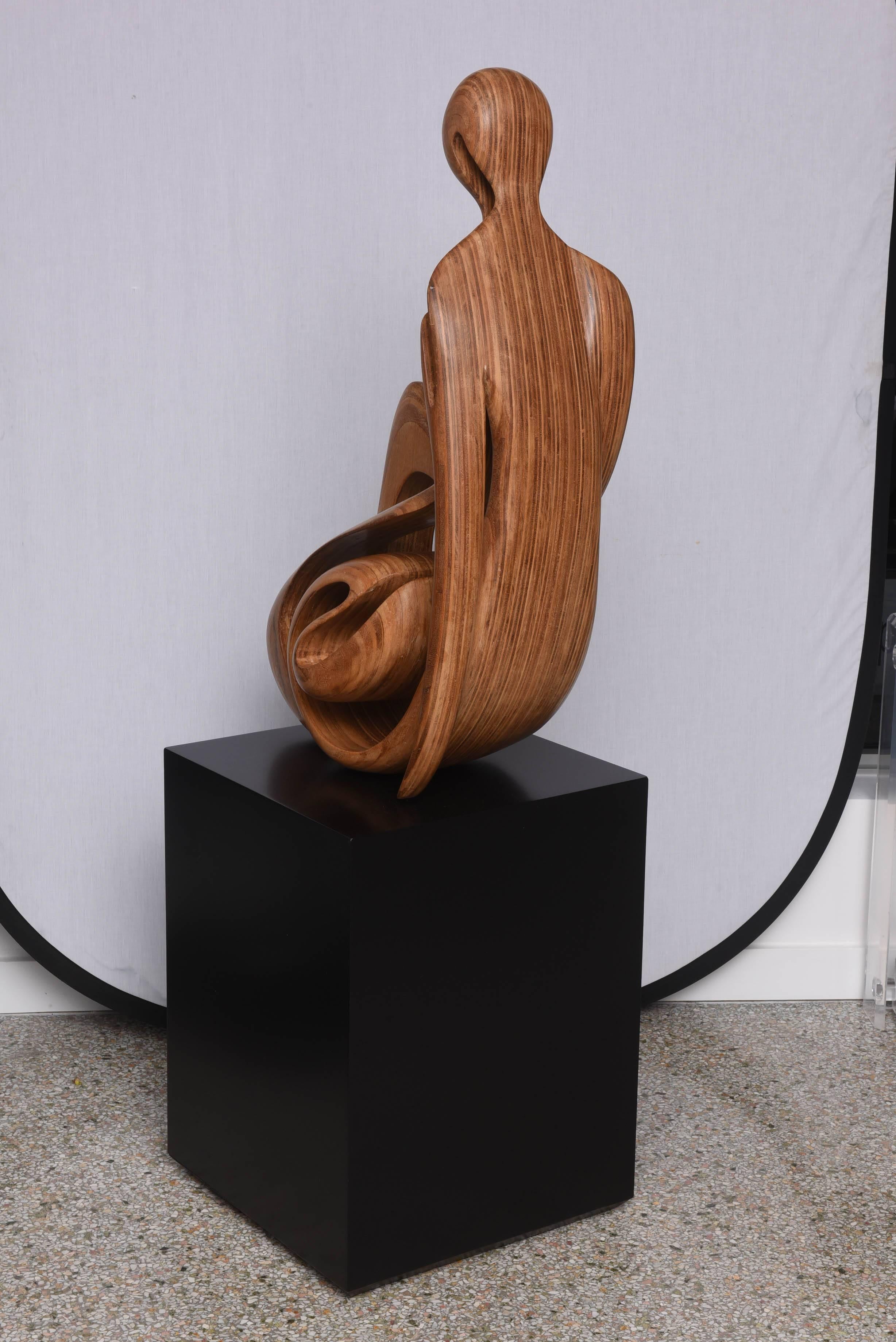 20th Century Large-Scale, Modern, Wooden Sculpture of Reclining Nude Female on a Black Base