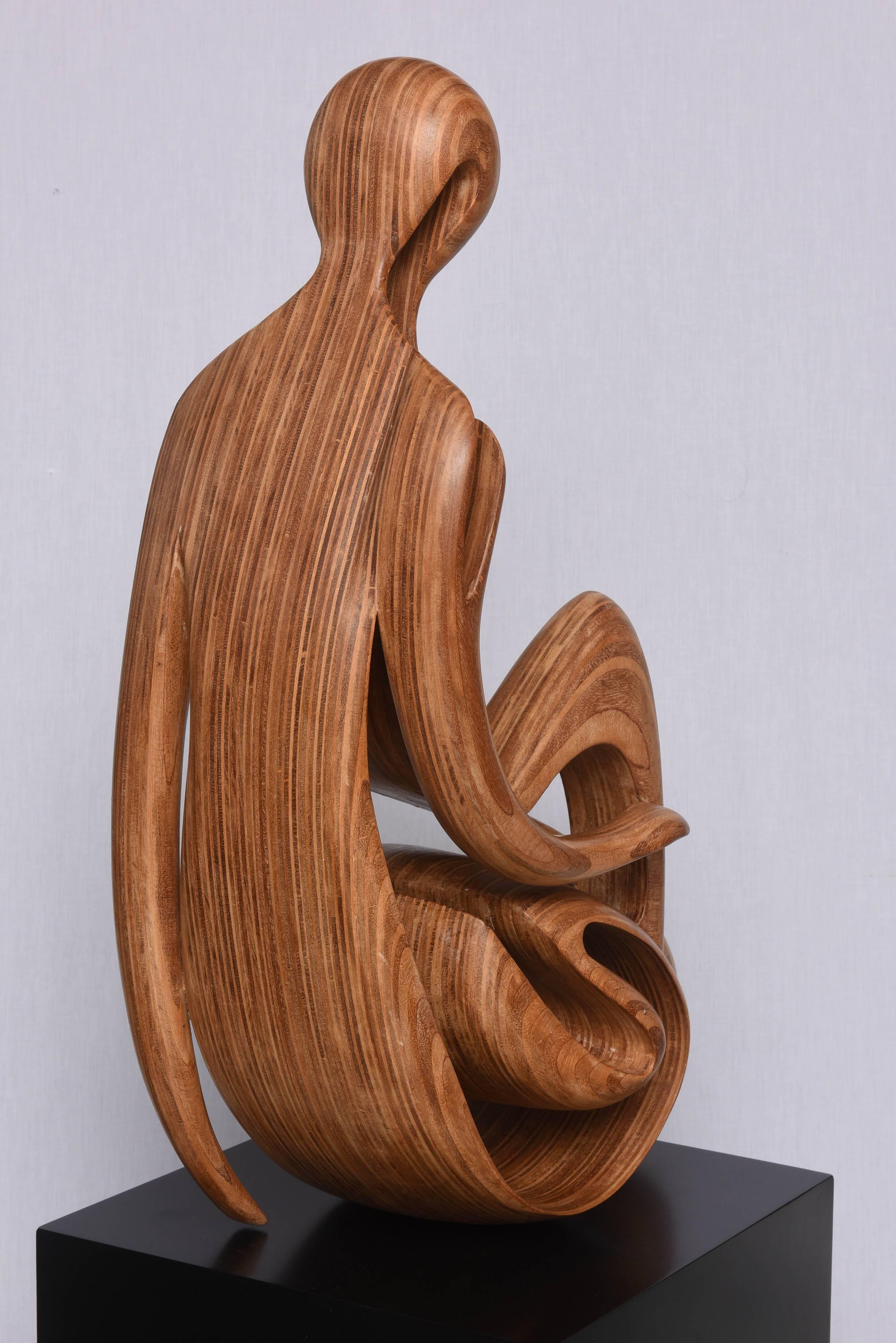 Large-Scale, Modern, Wooden Sculpture of Reclining Nude Female on a Black Base 1