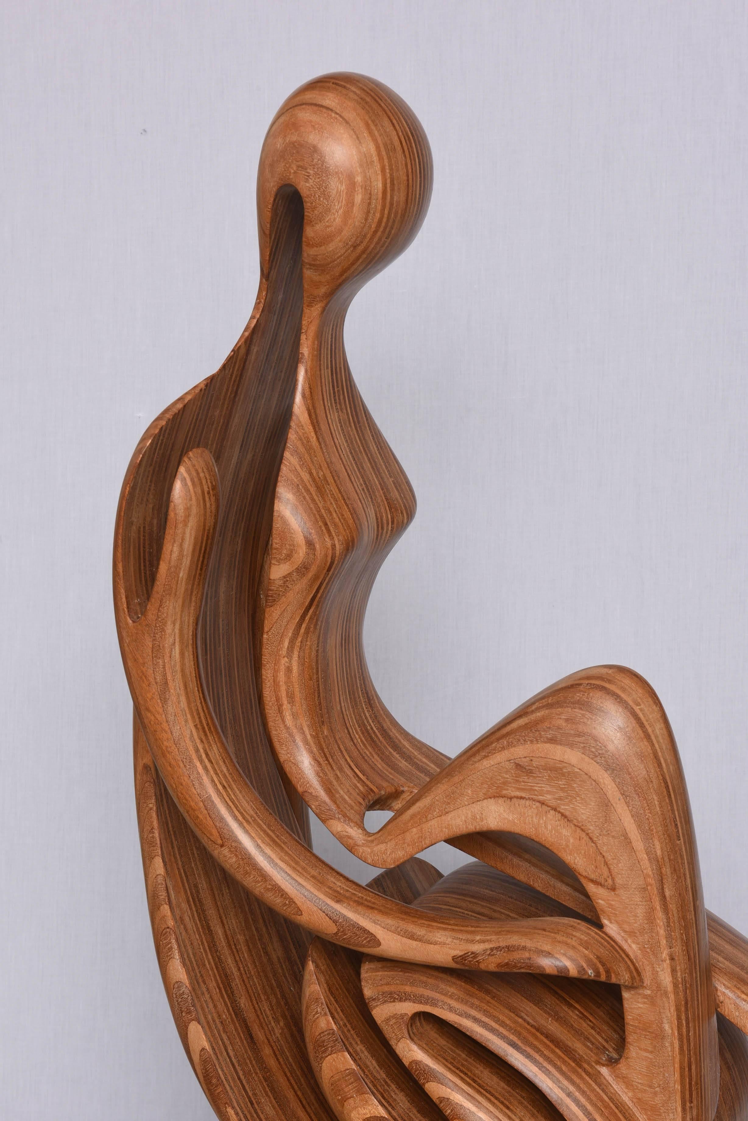 Large-Scale, Modern, Wooden Sculpture of Reclining Nude Female on a Black Base 2