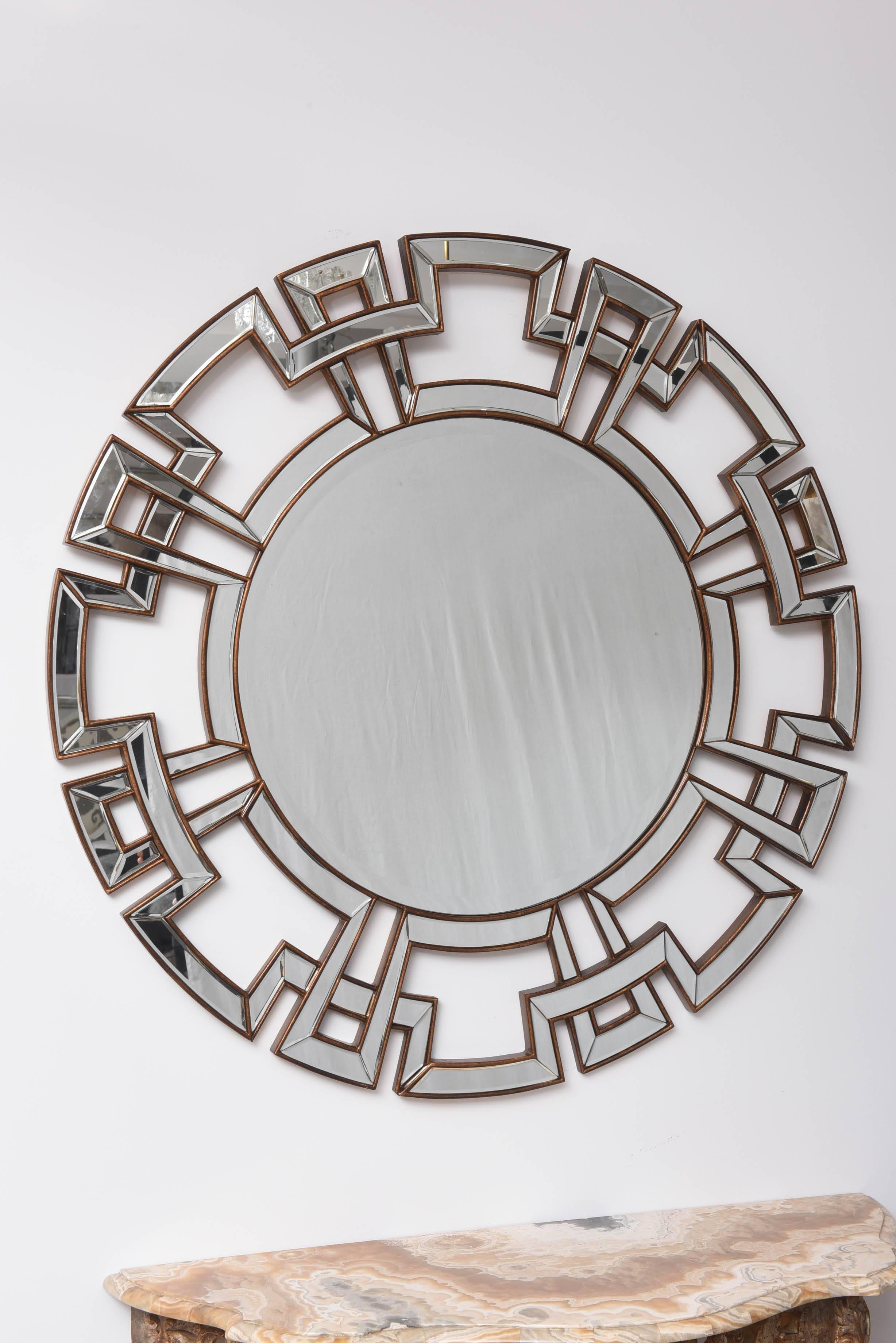 Hollywood-Regency Style Mirror with Greek Key in the Style of James Mont 1