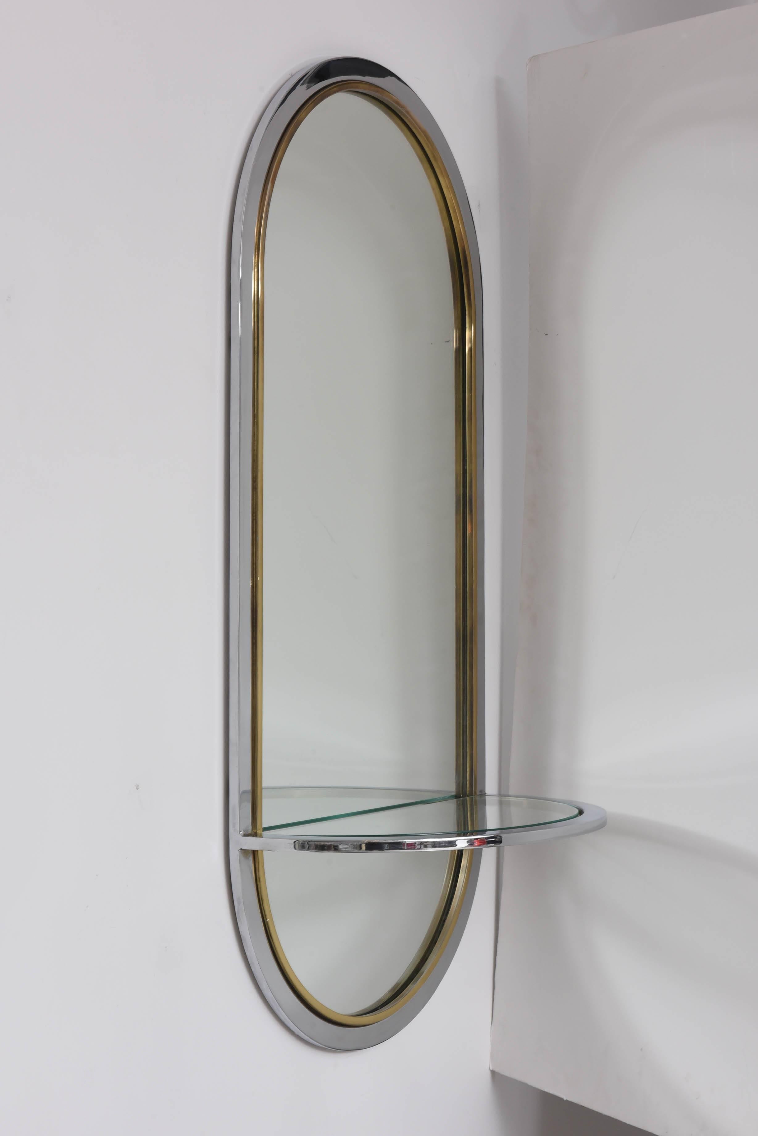 Plated Midcentury Chrome Wall-Hung Mirror with Shelf, for DIA, 1970s