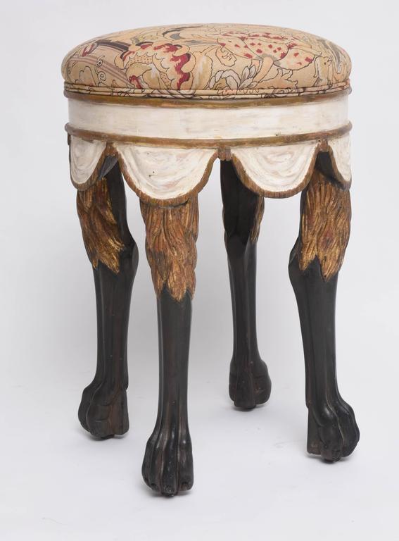 Hollywood Regency Style, NeoClassic Stool with Lion Paws, Italian