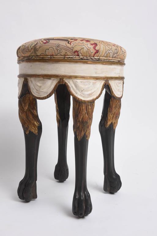 Hollywood Regency Style, NeoClassic Stool with Lion Paws, Italian