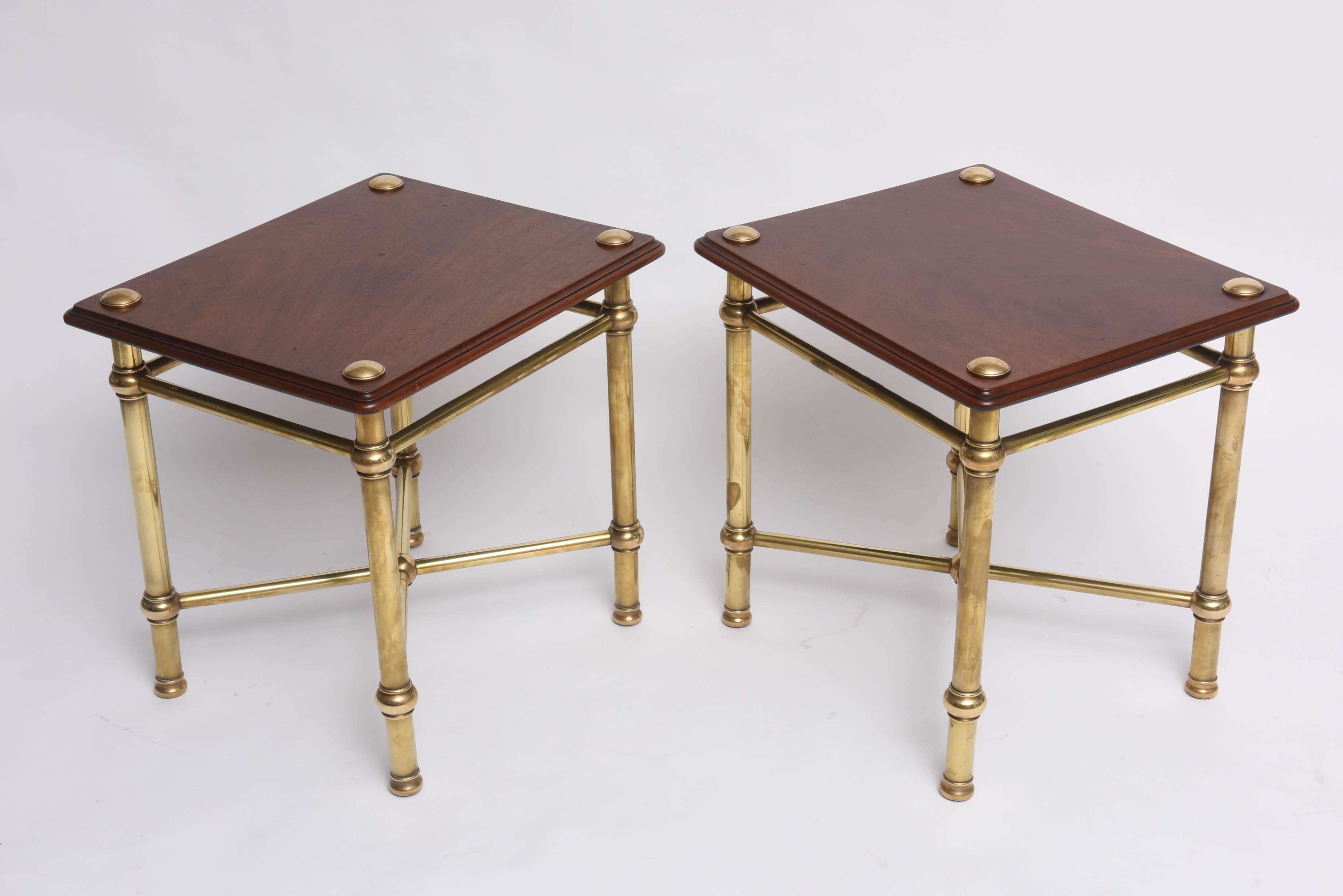 20th Century Pair of Side Tables in Brass and Wood, England, 1940s