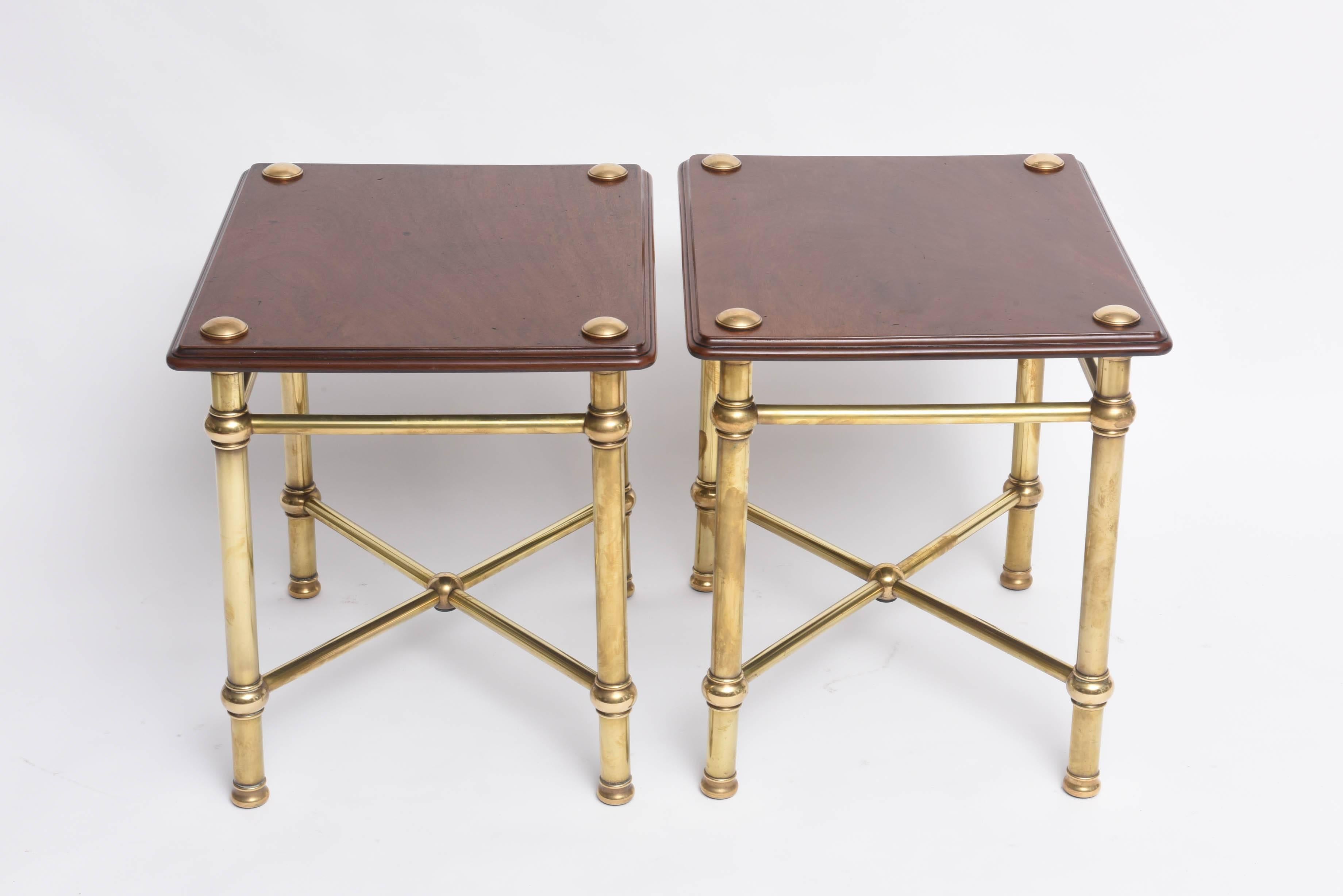 Pair of Side Tables in Brass and Wood, England, 1940s 2