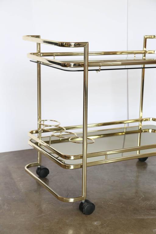 Gold Metal, Glass and Mirror Two-Tier Bar, Tea Cart or Serving Cart at ...