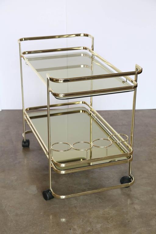 Gold Metal, Glass and Mirror TwoTier Bar, Tea Cart or Serving Cart at