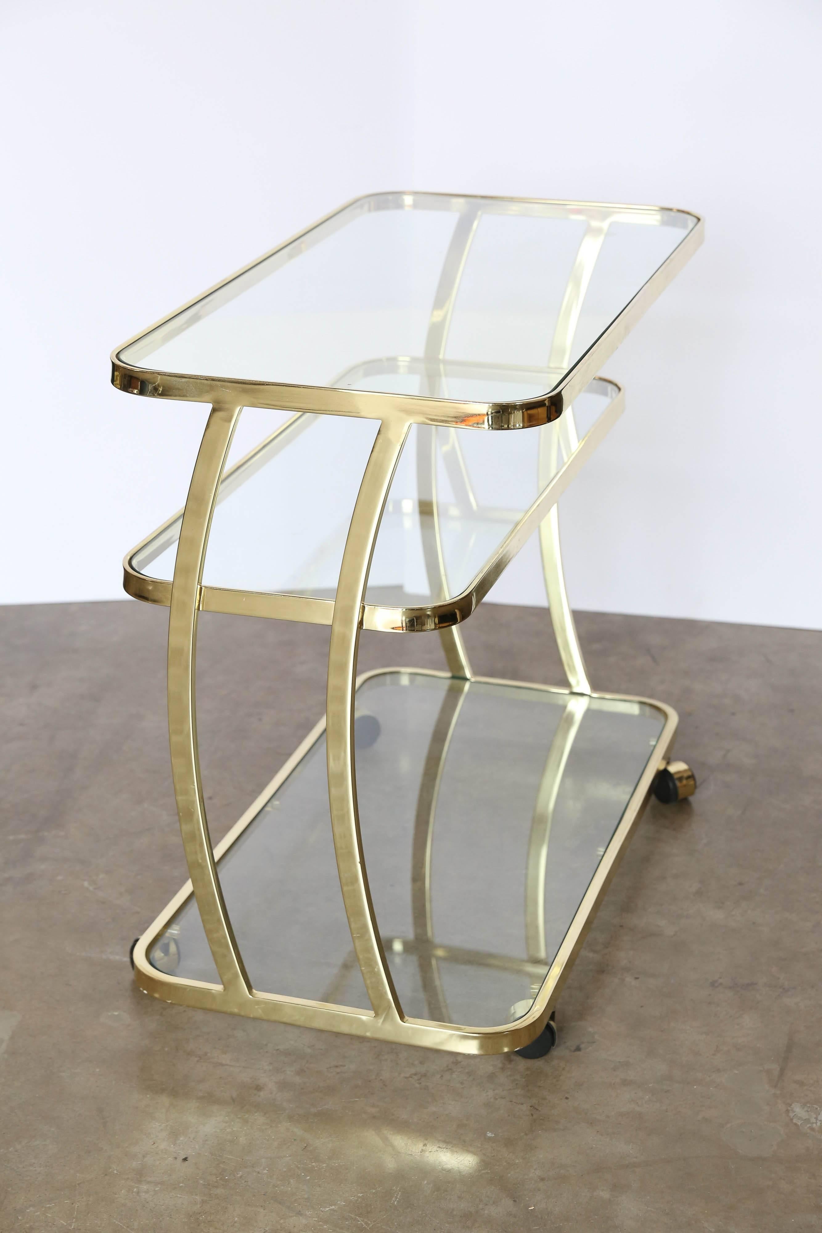American Dia Three-Tier Brass and Glass Bar, Drinks, Tea or Service Cart /Trolley
