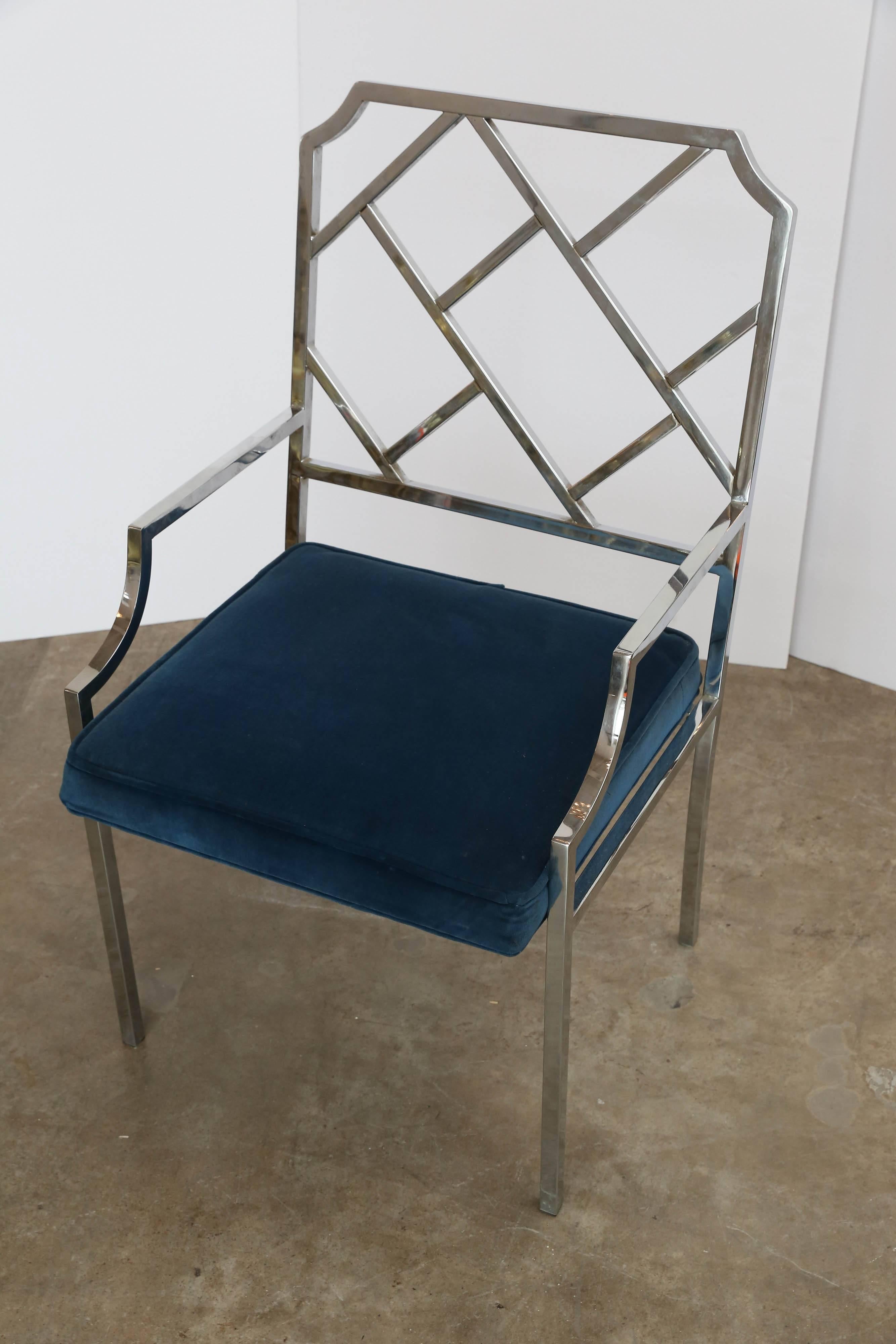 Classic in design yet very hip and now, this set of eight Milo Baughman for DIA chrome upholstered 
