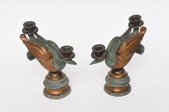 Pair of Antique Wood Carved Swan Candlesticks