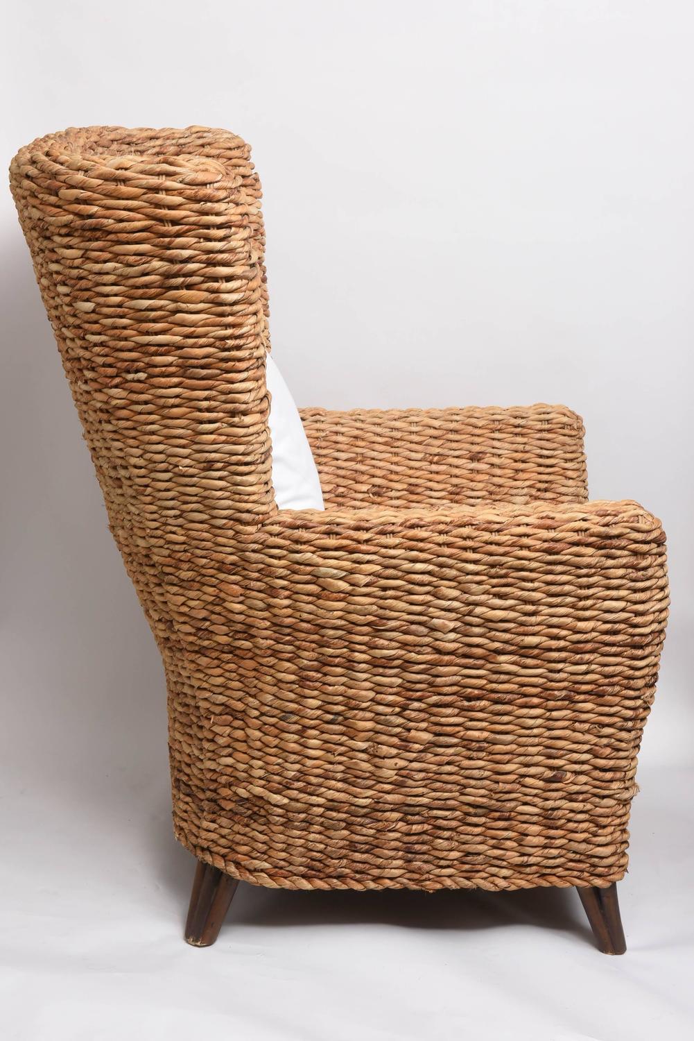 Pair of Large Woven Banana Leaf Wing Chairs at 1stdibs